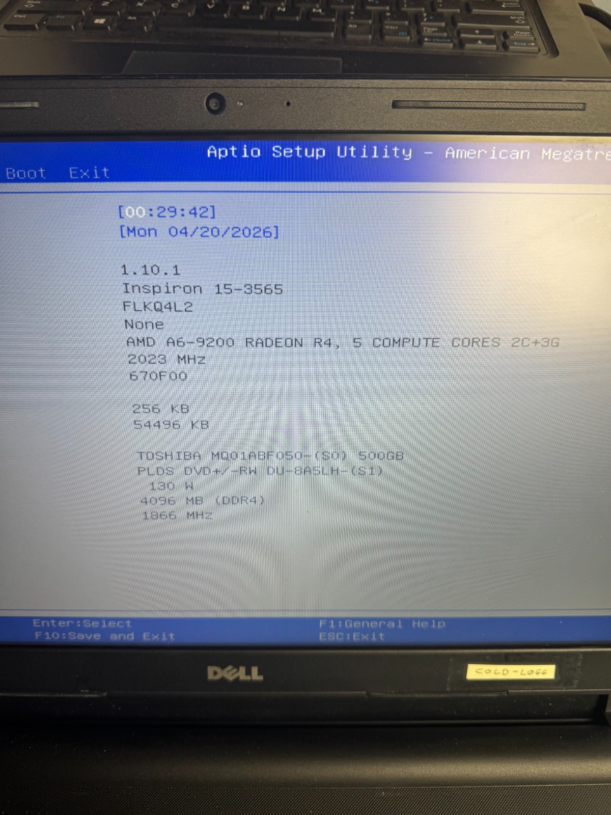 DELL INSPIRON 15-3565 AMD A6-9200, 4GB RAM, 500GB HDD Laptop for Repair #5360