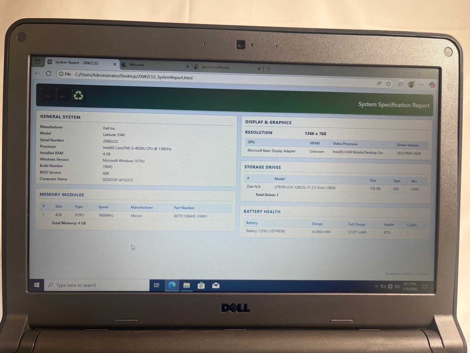 Dell Latitude 3340 i3-4030U 1.9GHz 4GB 128GB SSD 13.3″