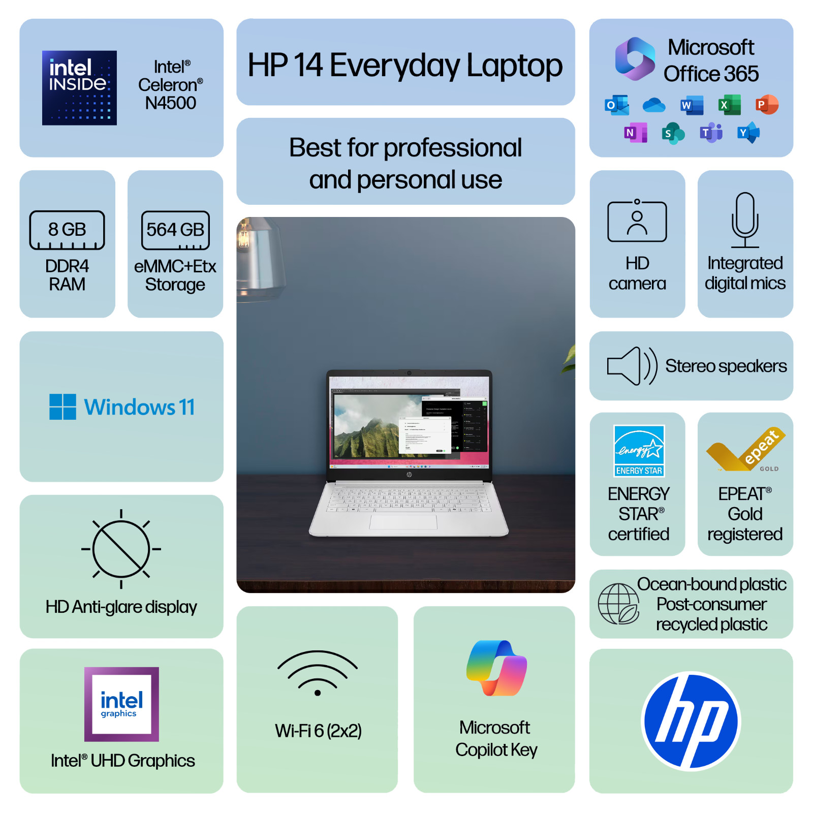 2026 HP Slim Laptop Computer 14 Intel CPU 8GB RAM & 564GB Storage Office 365