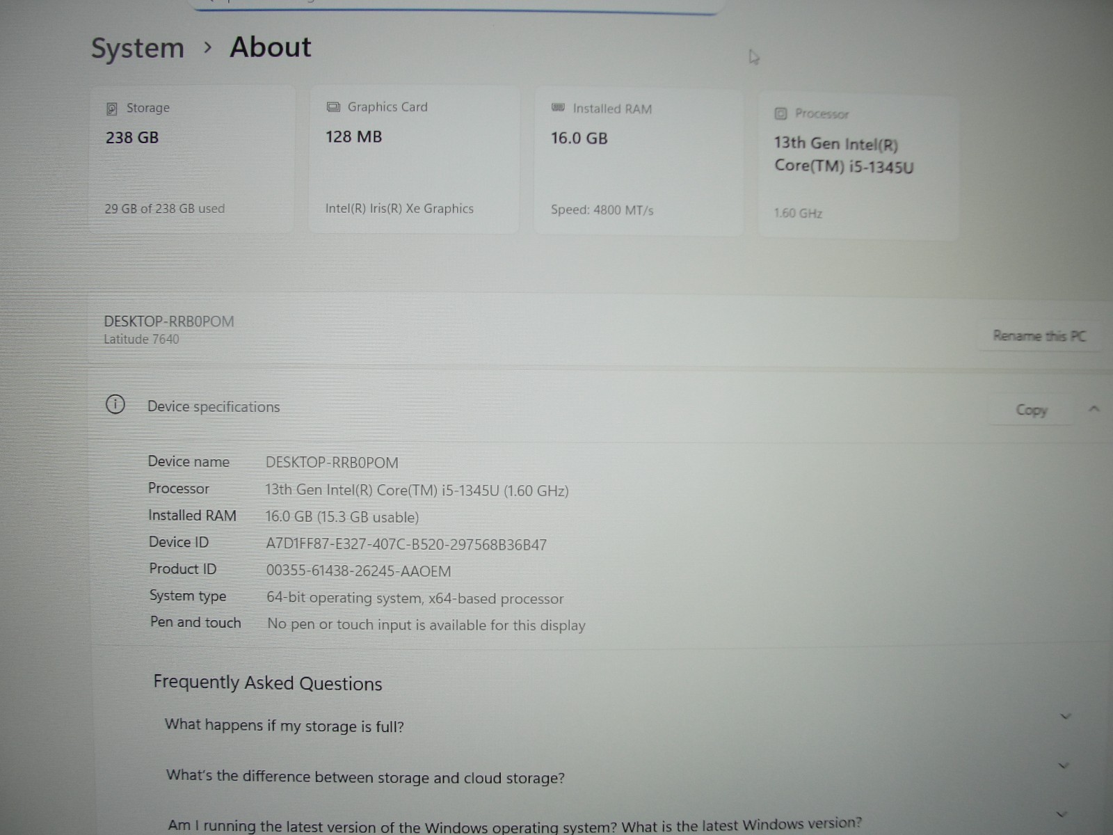 Dell Latitude 7640 16″WUXGA Core i5‑1345U 1.6GHz 16GB RAM 256GB SSD+Charger/vPRO