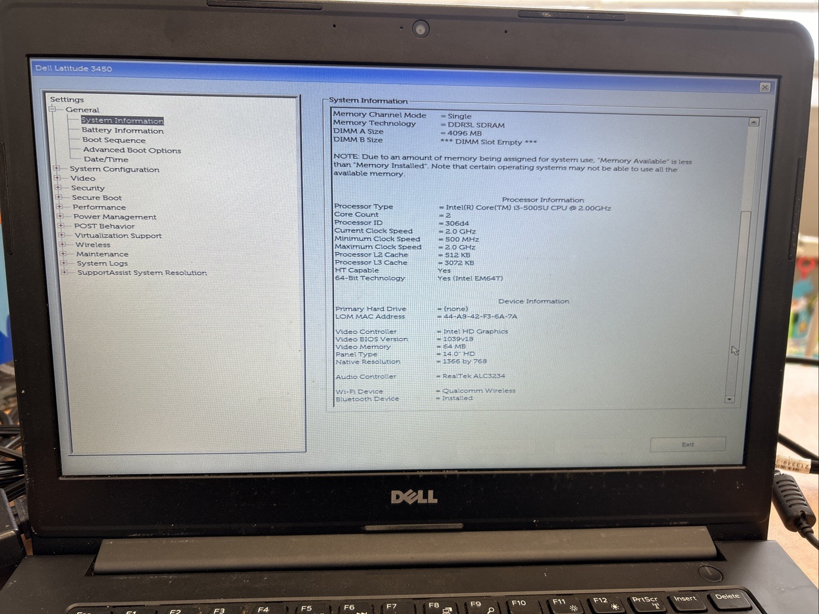 Dell Latitude 3450 14″ Laptop w/ i3-5005U 2.00GHz CPU 4GB DDR3L RAM No HDD