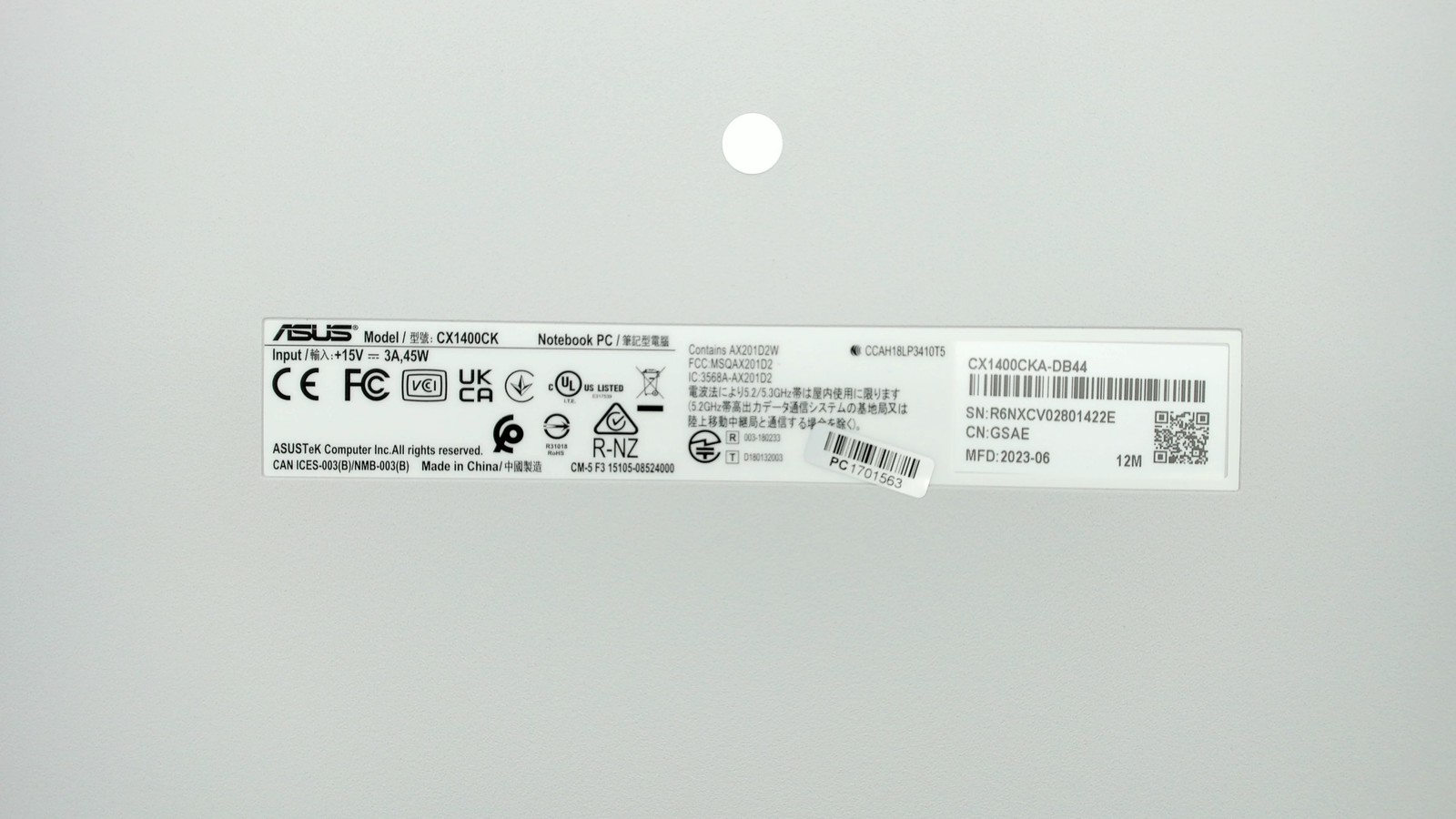 Asus Chromebook CX1 14″ Intel Celeron N4500 4GB 64GB CX1400CKA-DB44 PC1701563