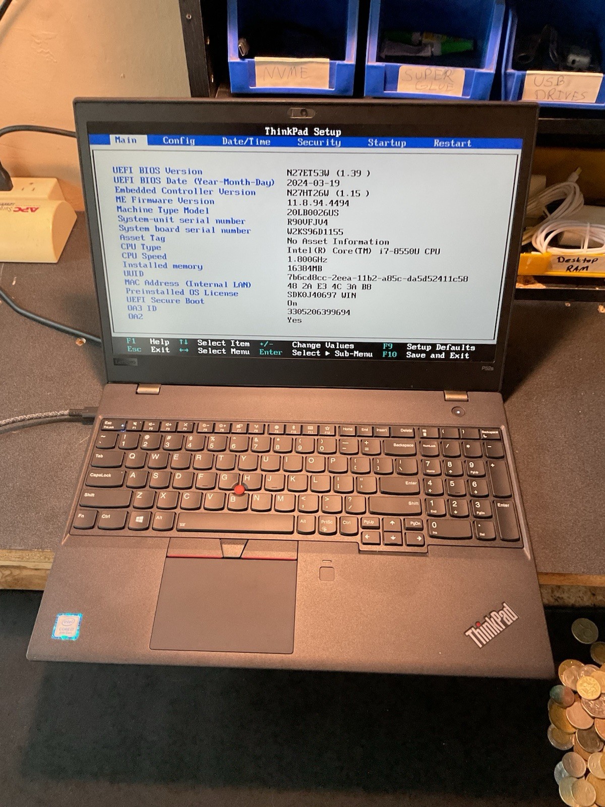 Lenovo Thinkpad P52s i7-8550u 16gb Ram No SSD #600