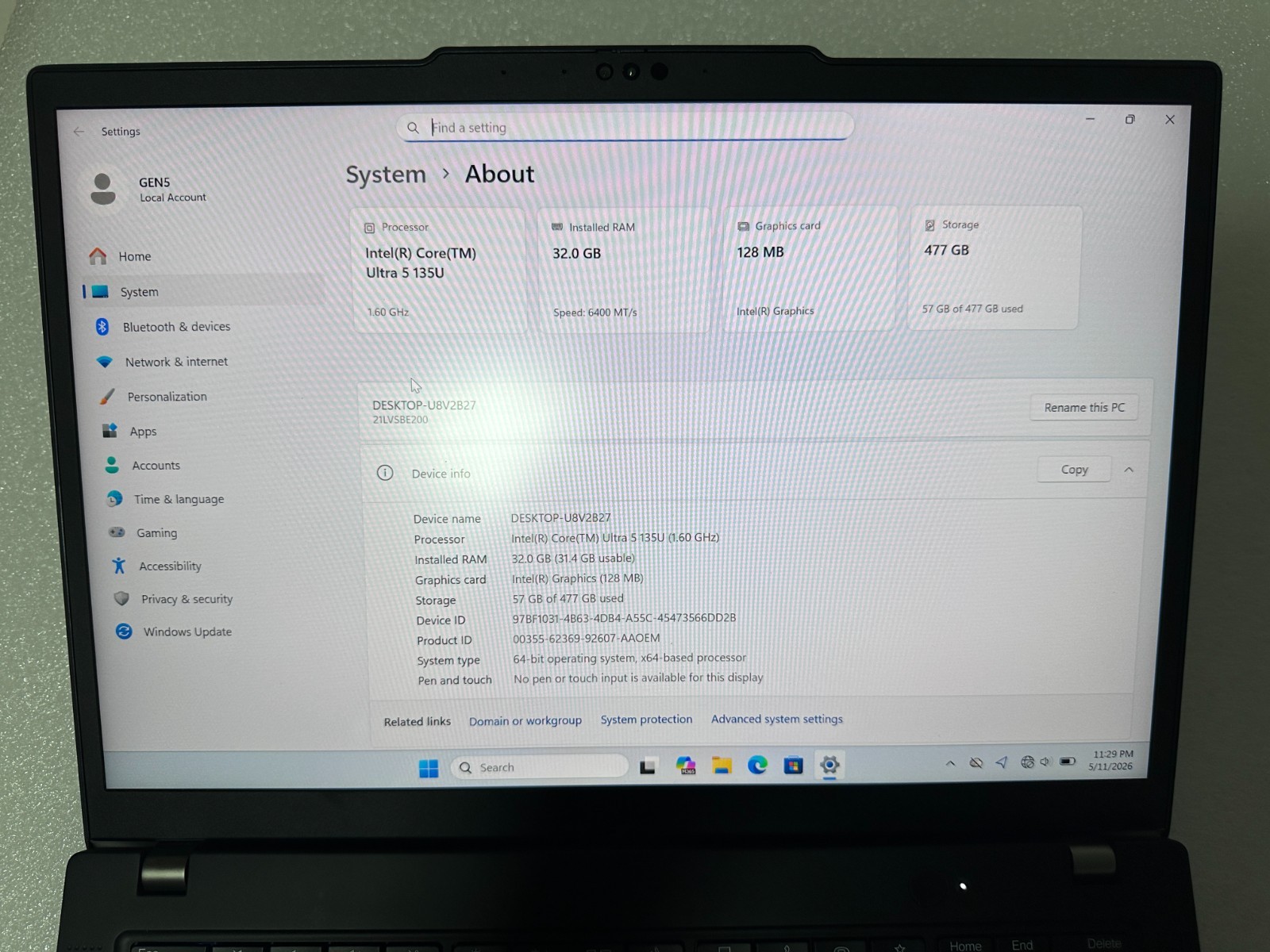 Lenovo ThinkPad X390 13.3″ Laptop i5-8265U 1.6GHZ 8GB RAM 256GB NVMe