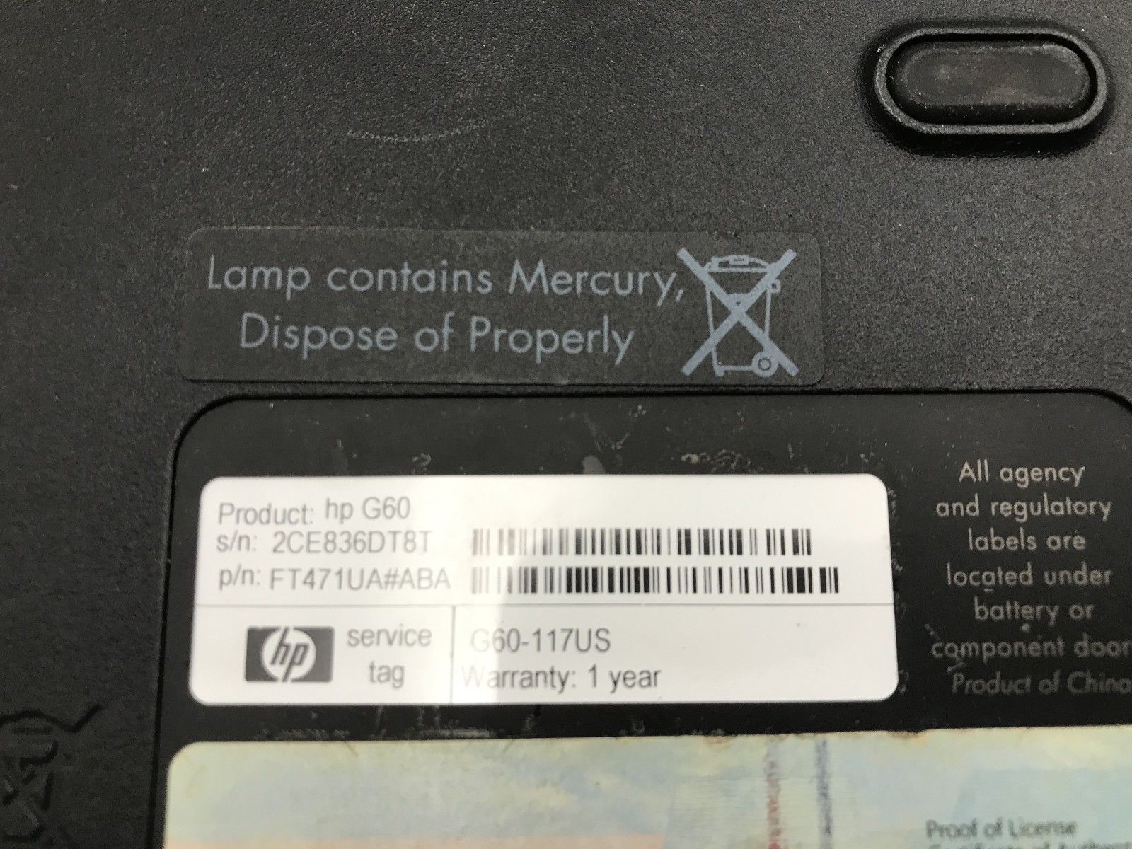 HP G60 117US – BOOTS TO BIOS – AMD TURION X2 – 2GB RAM – NO OS – READ DESC – BB!