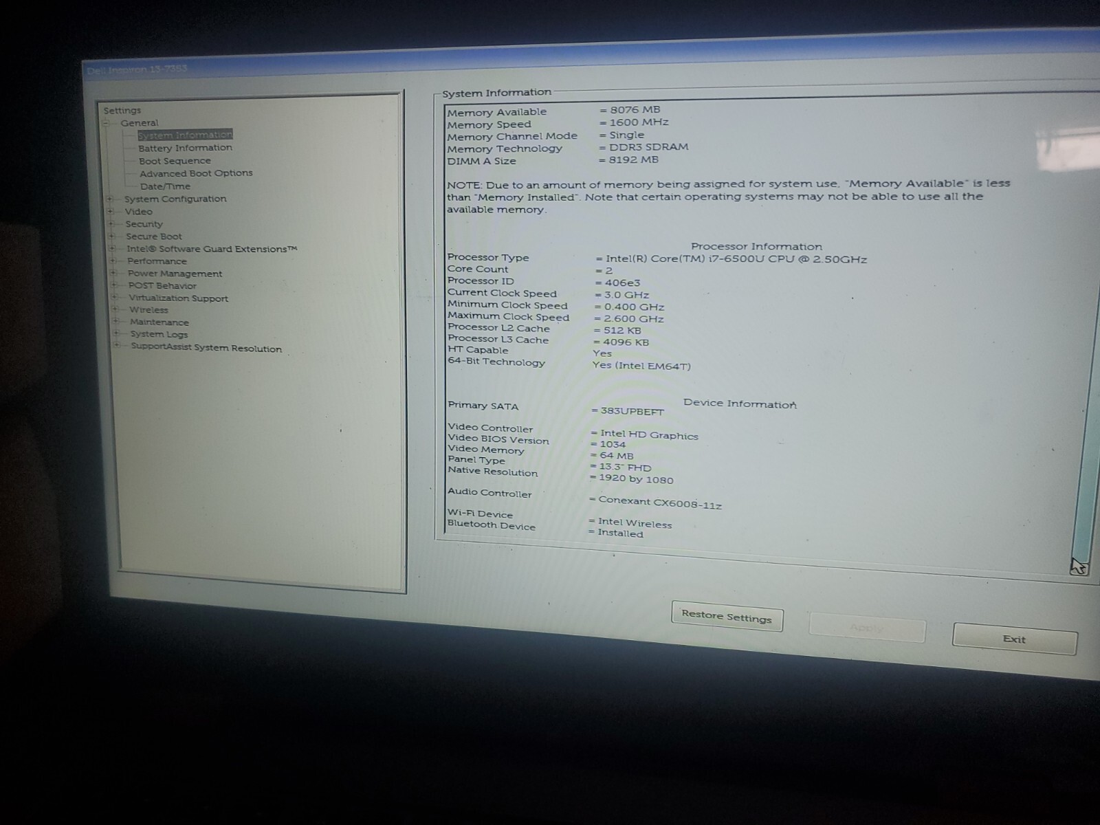 Dell Inspiron 13-7353 i7-6500U 2.50GHz 8gb ram 500gb , parts