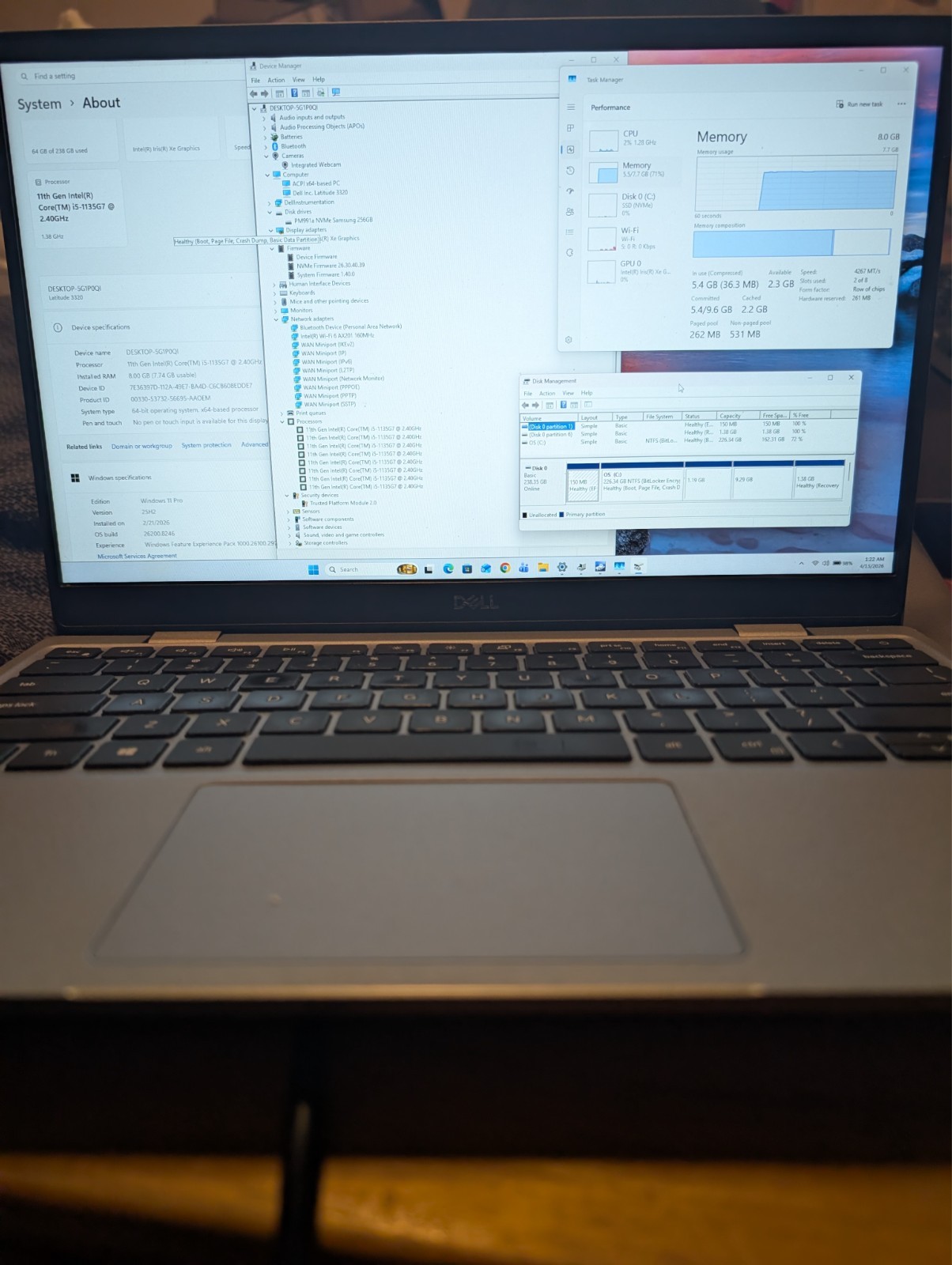 Dell Latitude 3320 13.3″ Core i5-1135G7 2.4GHz CPU 8GB RAM 256GB SSD W11 Laptop