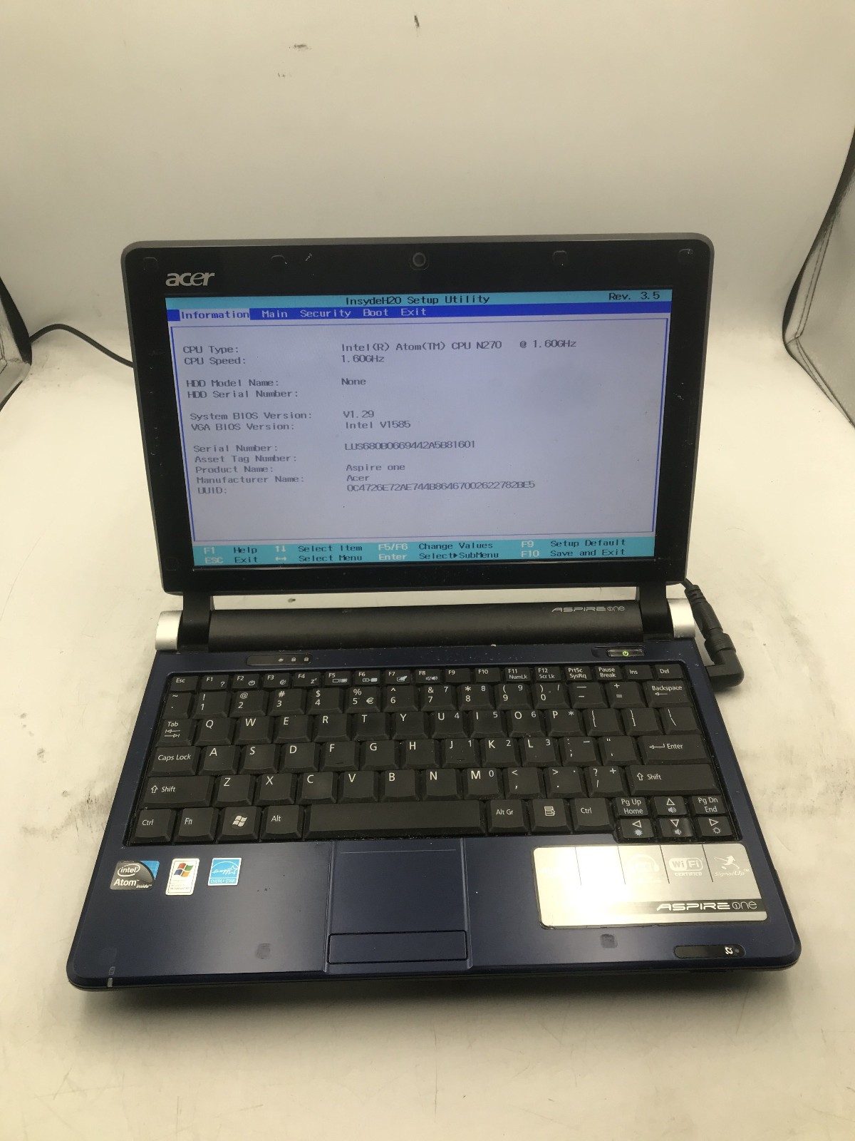 ACER ASPIRE ONE NAV50 – BOOTS TO BIOS – INTEL ATOM N450 – NO RAM – READ DESC -BB