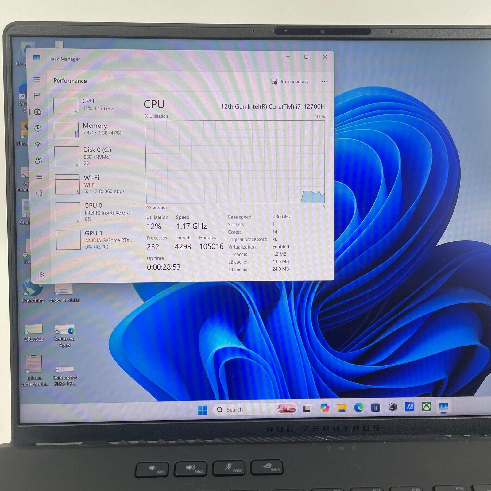 Asus ROG Zephyrus M16 GU603Z 16″ i7-12700H 16GB RAM 512GB SSD GeForce RTX 3060