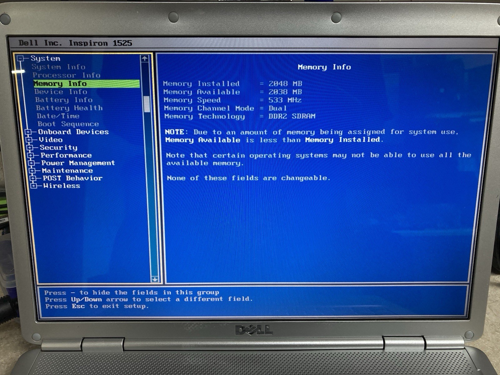 DELL Inspiron 1525 Intel Celeron 1.86GHz | 2GB RAM | NO HDD/OS – Boots to Bios