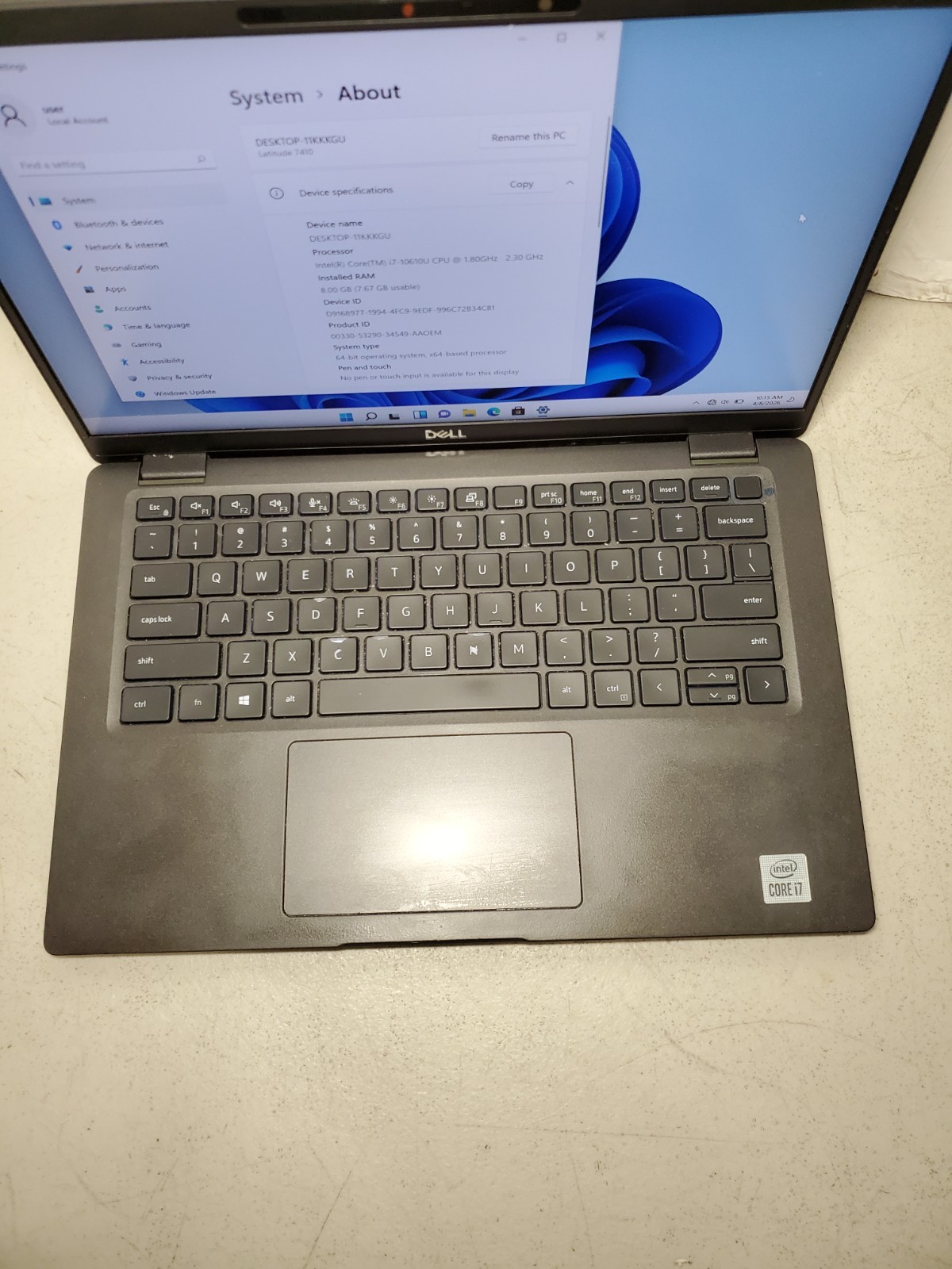 Dell Latitude 7410 14″ Laptop i7-10610U 1.7GHz 8GB RAM 256GB SSD Win11 #69