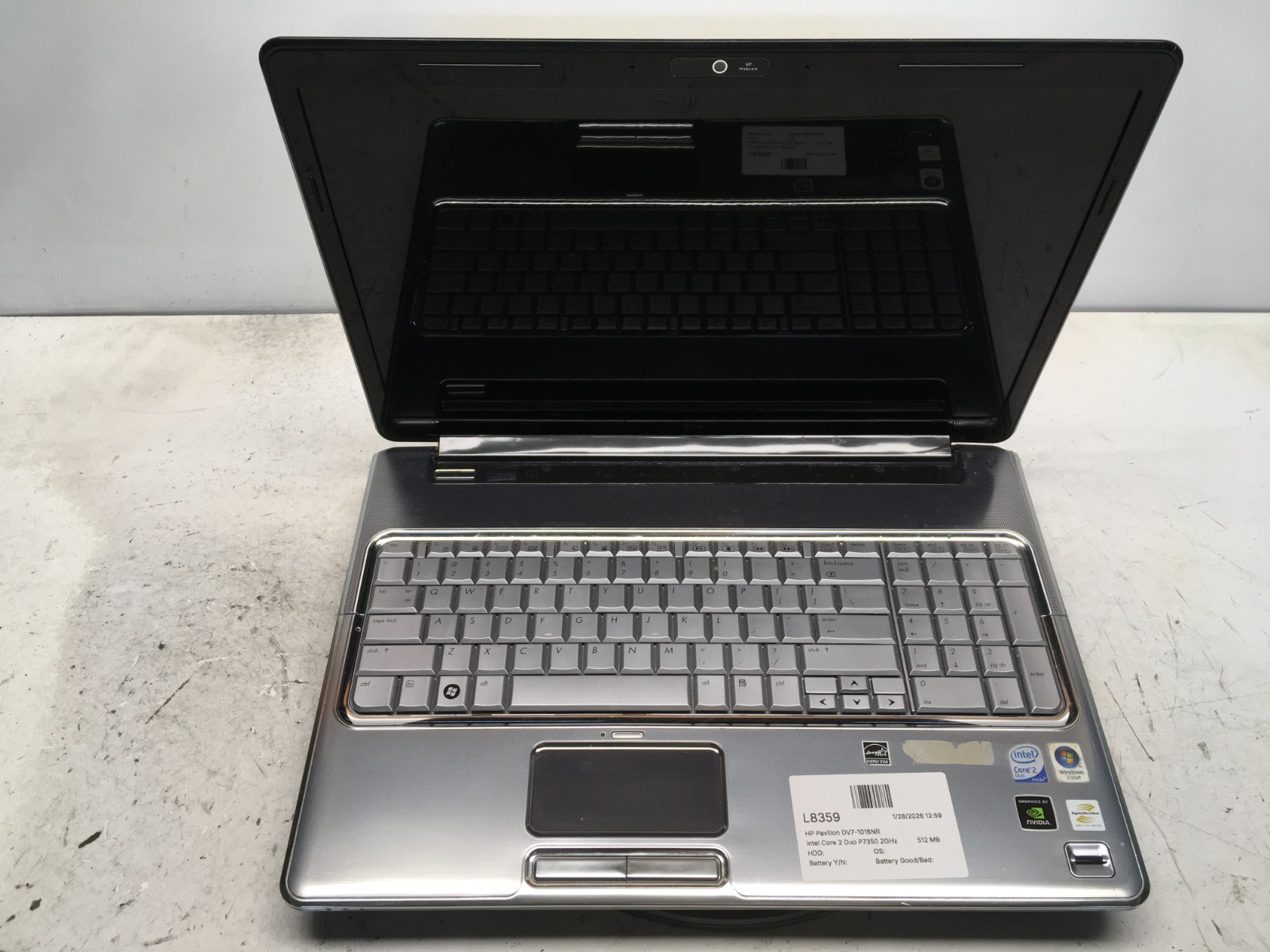 HP Pavilion DV7-1016NR Intel Core 2 Duo P7350 2GHz 512 MB NO HDD
