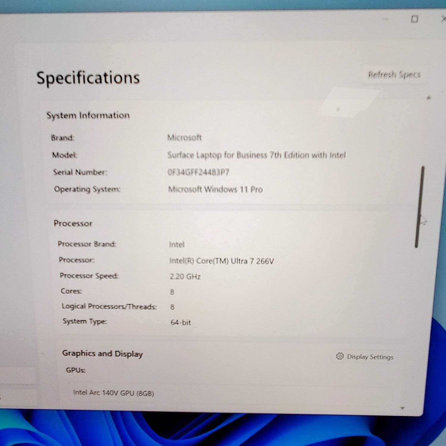 Microsoft Surface Laptop 7 2107 13.8″ Core Ultra 7 266V 2.2GHz 512GB SSD