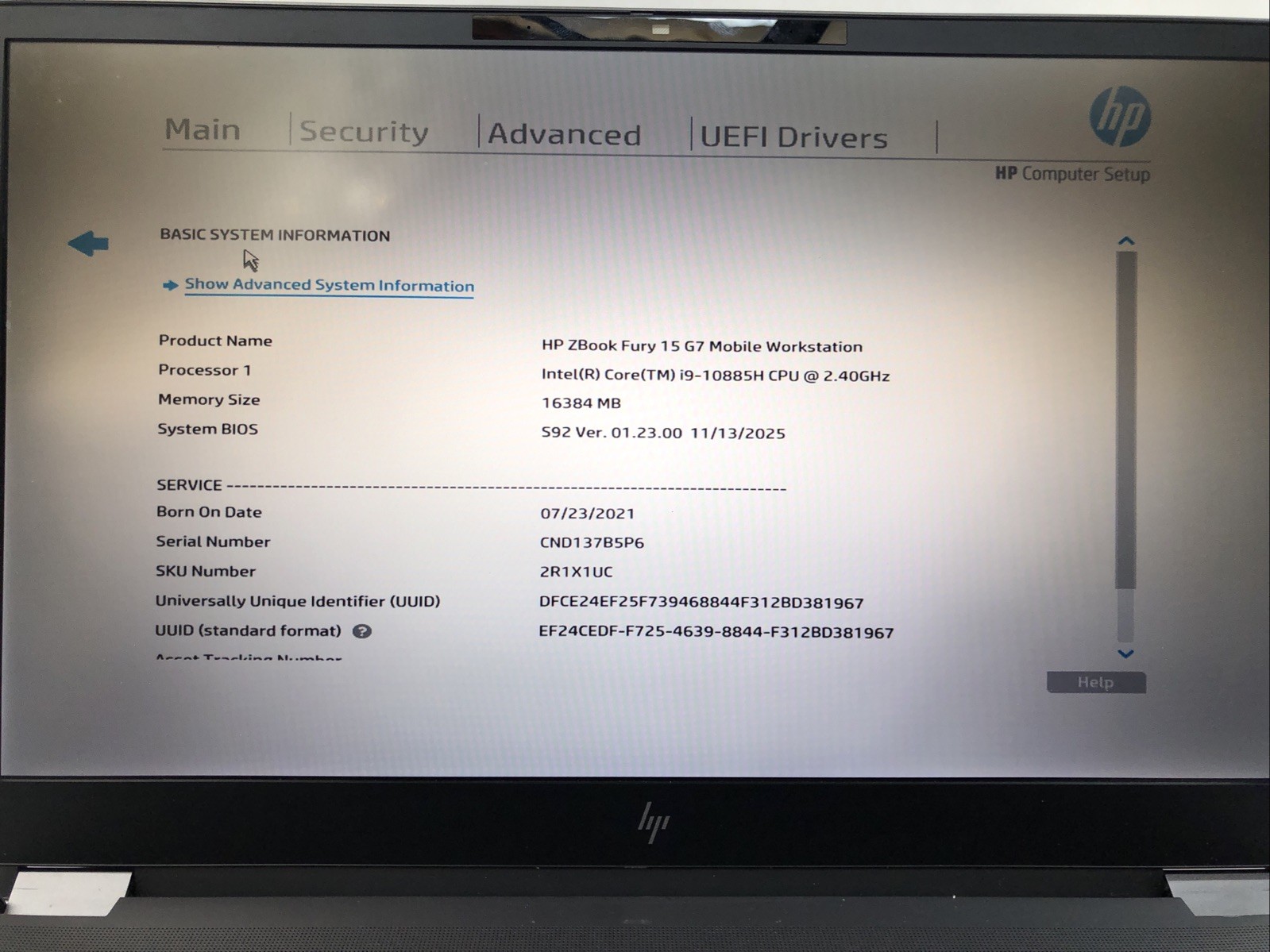 HP Zbook Fury 15 G7, Intel Core i9-10885H, Nvidia T1000, 16GB RAM, NO SSD/OS