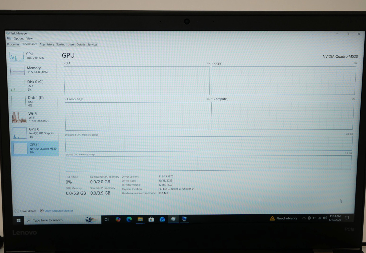 Lenovo ThinkPad P51s Intel i7-6500U @2.5GHz 8GB 256GB Quadro M520 15″ Laptop#C33