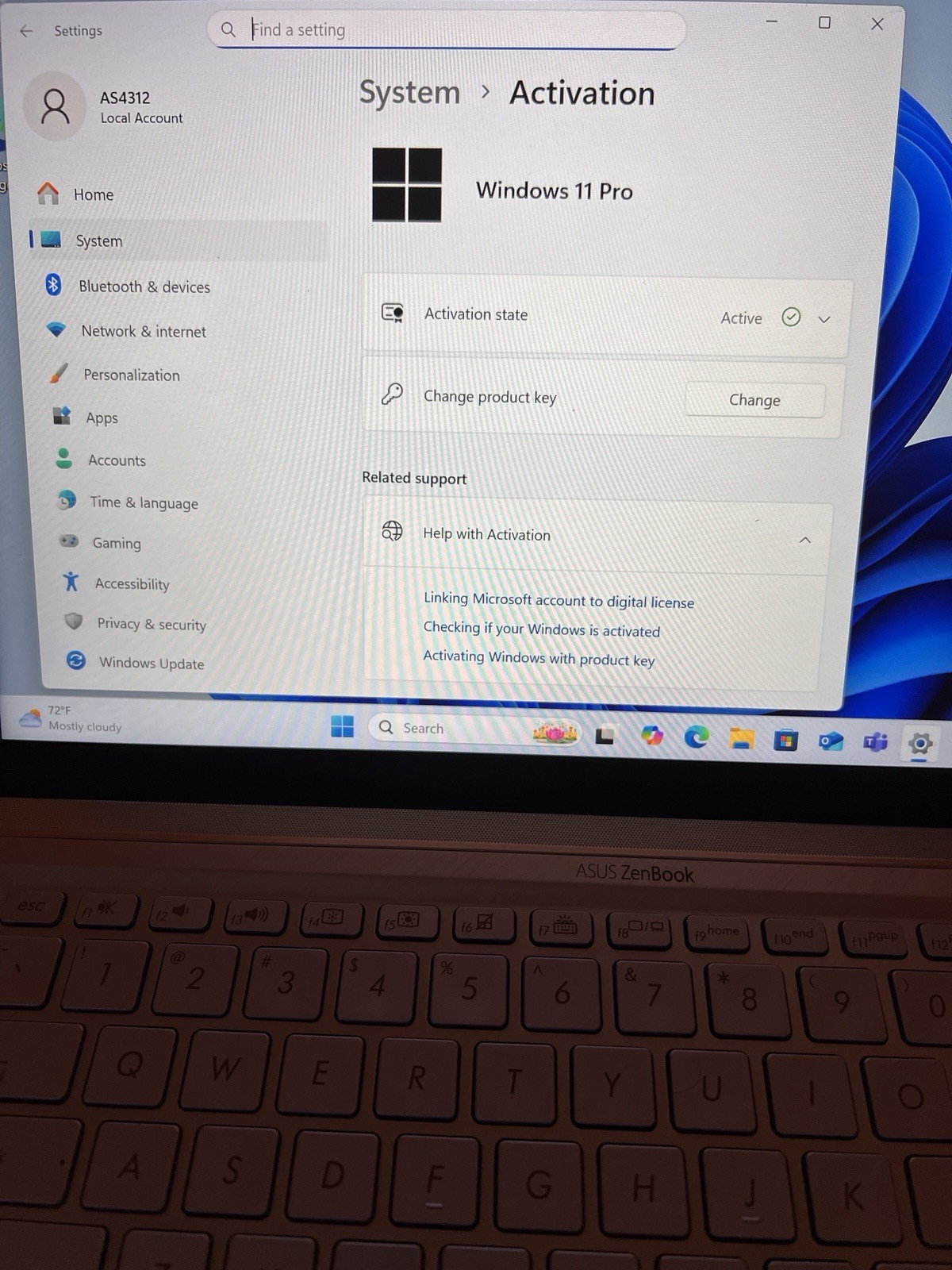 Asus zenbook Ux431f, i7-8565U , 16G Ram, UHD Intel Graphics, 256G, Win11 Pro