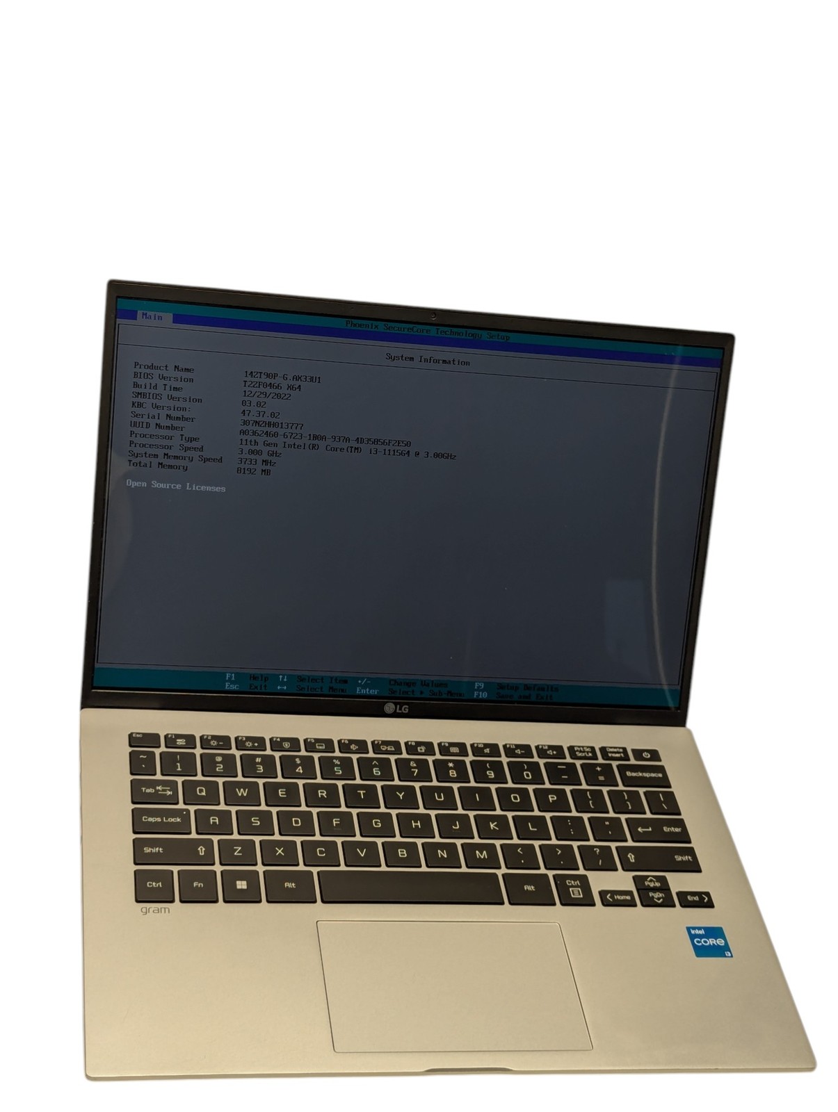 LG Gram 14ZT90P-G.AX33U1 i3-1115G4 3.00GHz 8GB RAM 256GB SSD Grade D