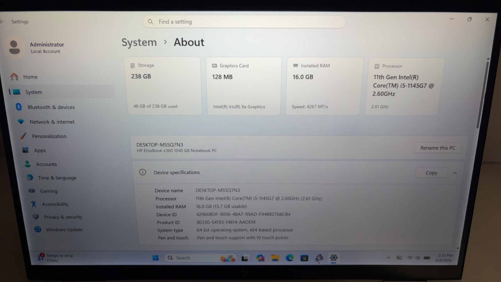 HP EliteBook x360 1040 G8 2-in-1 Touch i5-1145G7 16GB 256GB SSD Win11 Pro