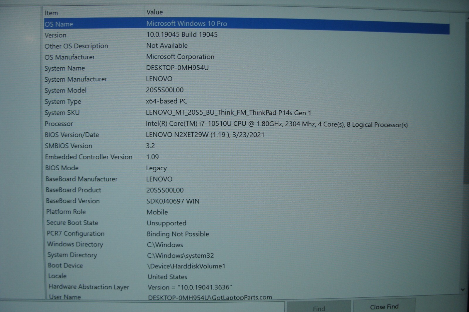 Lenovo ThinkPad P14s Gen 1 Laptop 14″FHD core i7-10510U 16GB 512GB P520 Win10Pro
