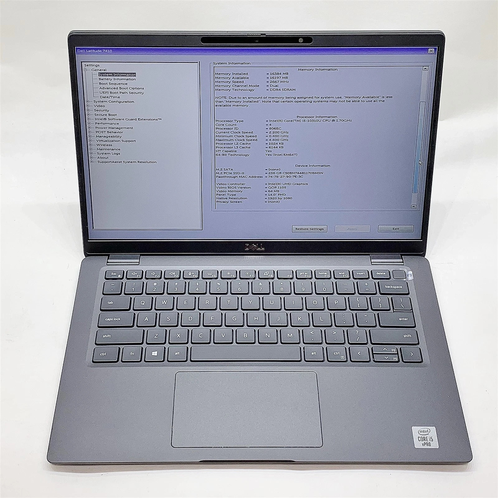 Dell Latitude 7410 14″ FHD i5-10310U 16GB RAM 256GB NVMe SSD Win 11 Pro