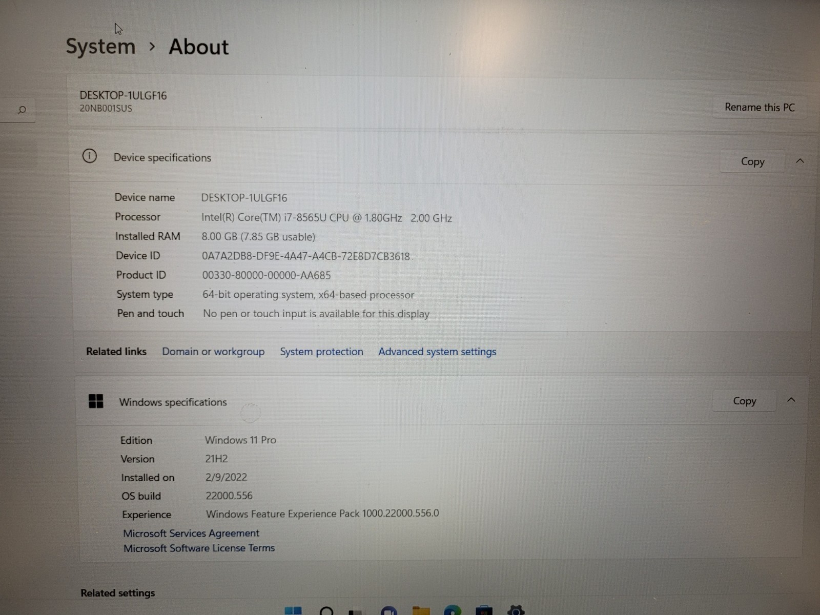 Lenovo ThinkPad E590 15.6″ i7-8565u 1.8ghz 8gb ram 512gb ssd w11p PF1NJTXS