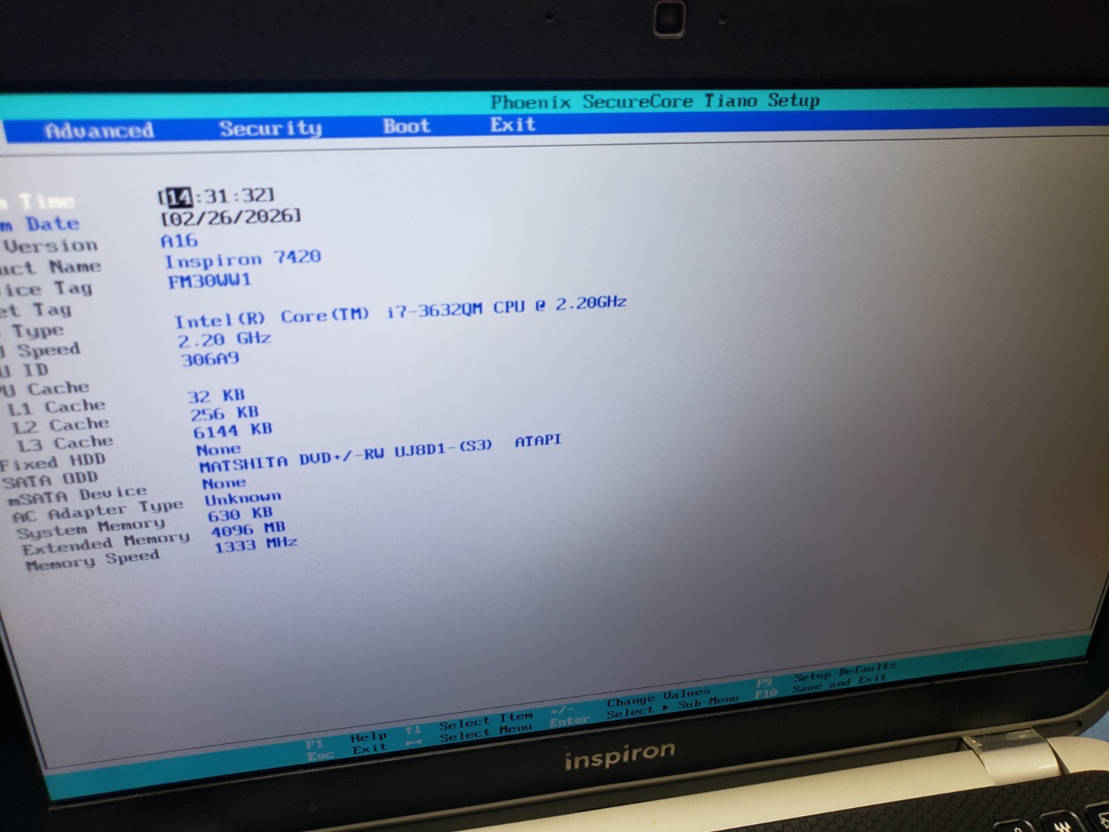 Dell Inspiron 5420 14R 7420 laptop i7-3632qm 2.20ghz 4gm ram no hdd for parts