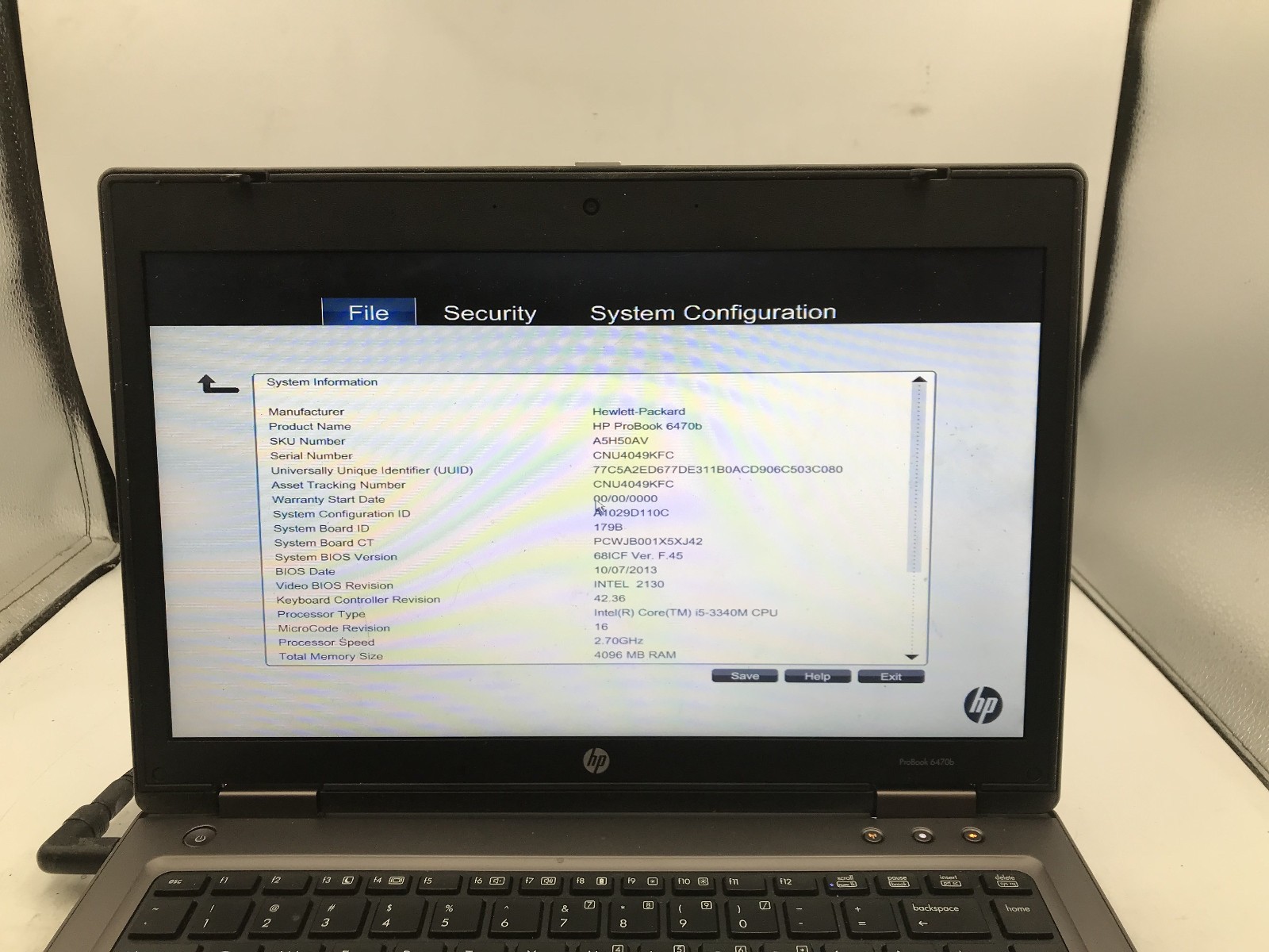 HP PROBOOK 6470B – BOOTS TO BIOS – INTEL I5 3340M – 4GB RAM – READ DESCRIP – BB!
