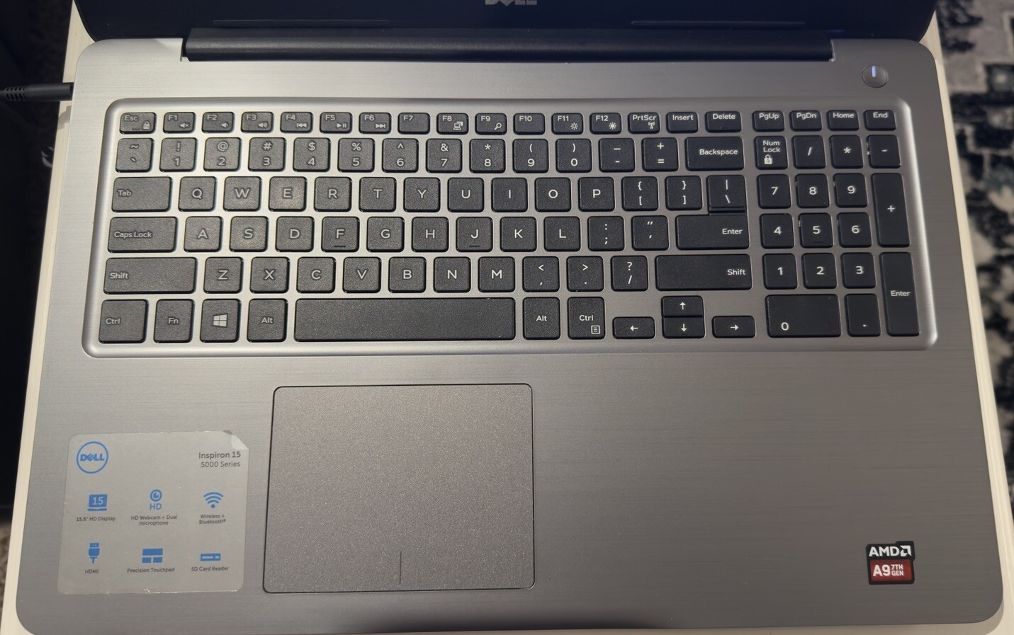 Dell Inspiron 5565 AMD A9 7th Gen. Dell Adapter 45W. No RAM, No HDD See Pictures