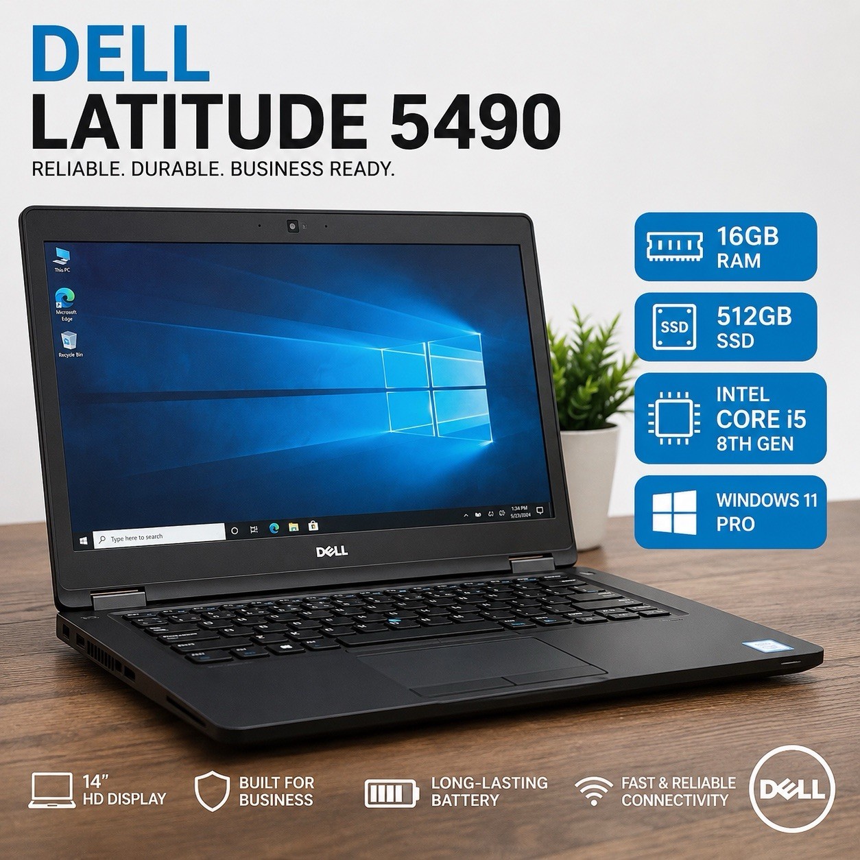 Dell Latitude 5490 512gb Intel Core i5 7th Gen 2.60 Ghz 16gb v.WAA Laptop -Black