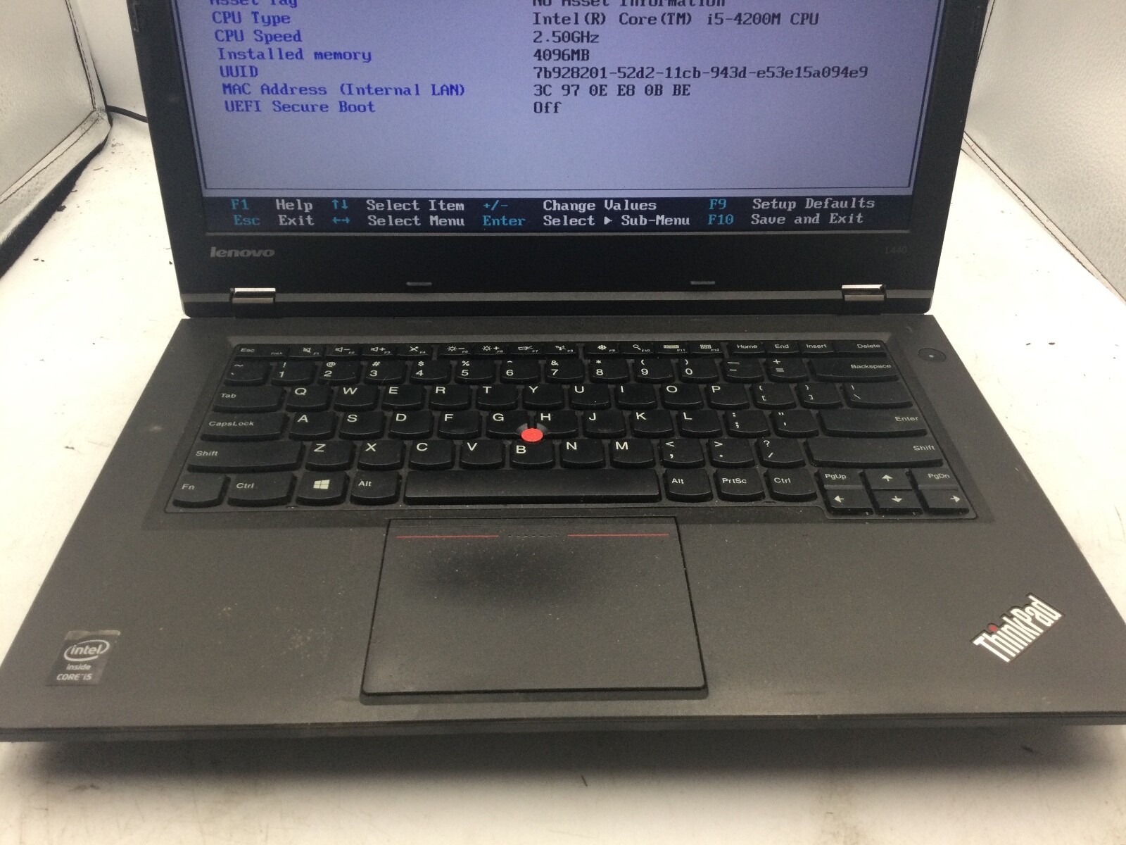 LENOVO THINKPAD L440 – BOOTS TO BIOS – INTEL I5 4200 – NO RAM – 14″ – READ – BB!