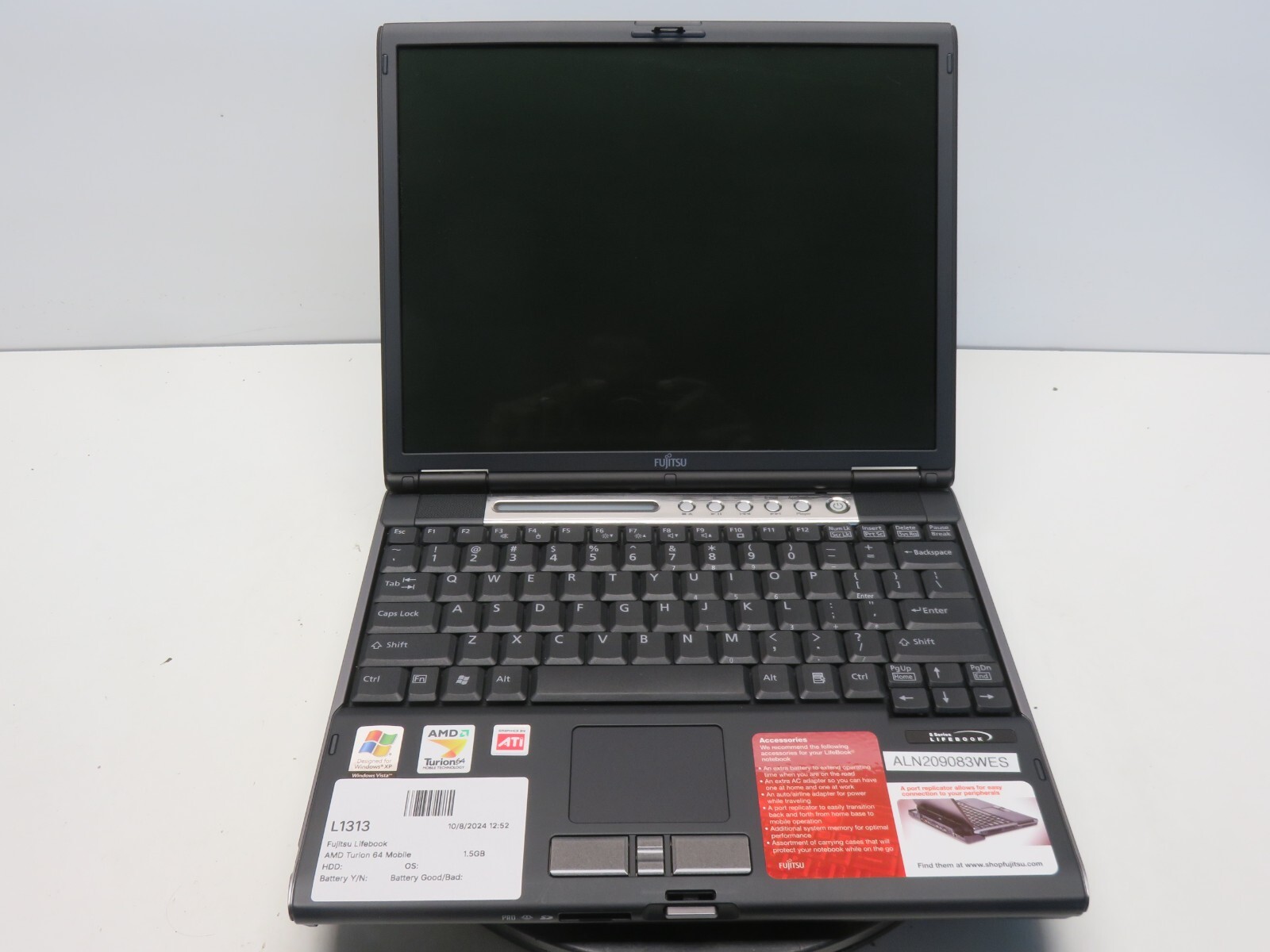 Fujitsu Lifebook AMD Turion 64 Mobile Technology MT-32 1.5GB NO HDD No Batt