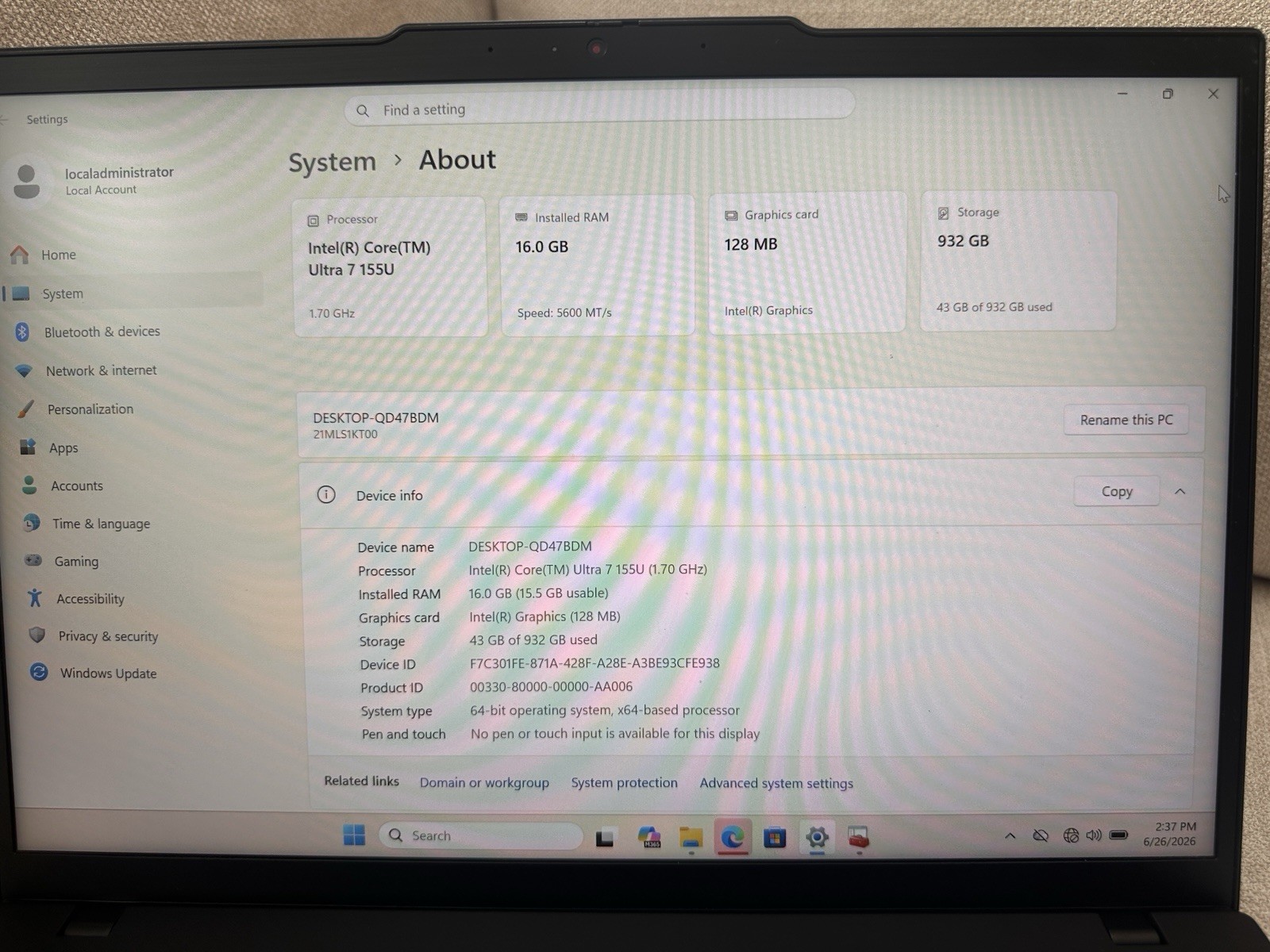 Lenovo ThinkPas T14 Gen 5 Laptop Intel Ultra 7 155U 16GB | 1TB
