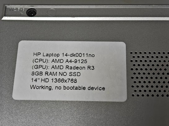 HP Laptop 14-dk0011no – AMD A4-9125, AMD Radeon R3, 8 GB
