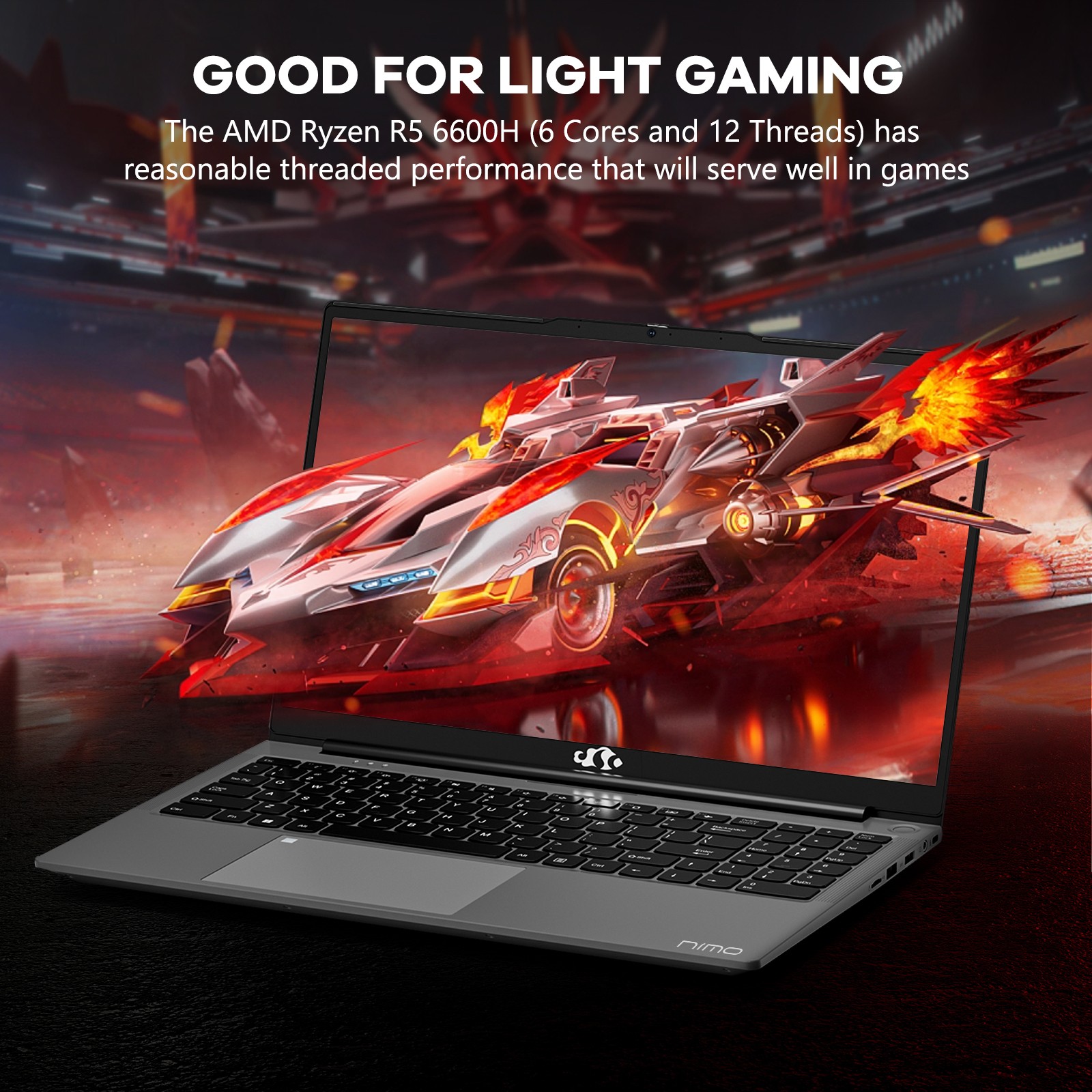 NIMO 15.6” Gaming-Laptop 6-Cores AMD Ryzen 5 6600H 16GB DDR5 512GB SSD 4.5GHz