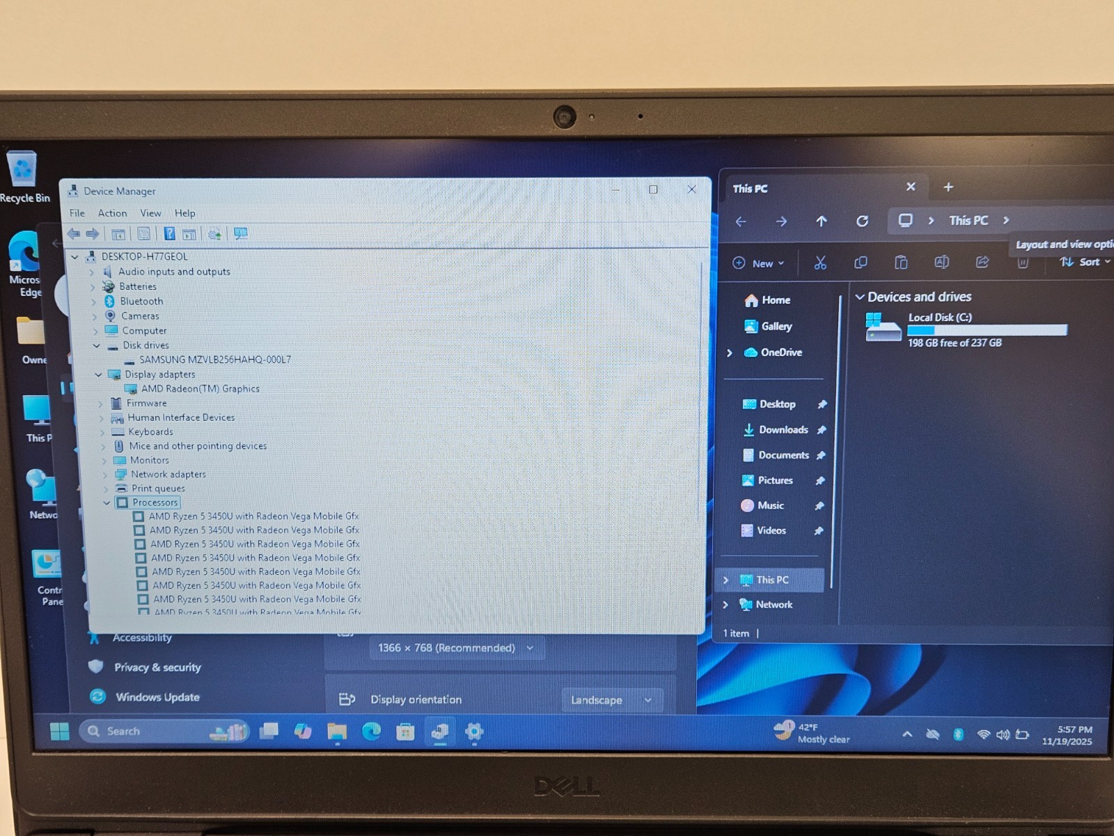 Dell Inspiron 3505 AMD RYZEN 5 3450U, 8GB RAM, 256GB NVME, WIn11 *READ #0180