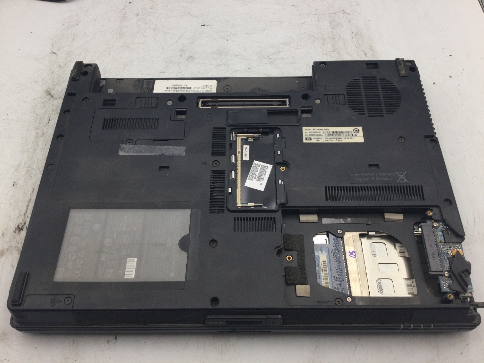 HP COMPAQ 6910P – BOOTS TO BIOS – INTEL CORE 2 DUO – NO RAM – READ DESCRIP – BB