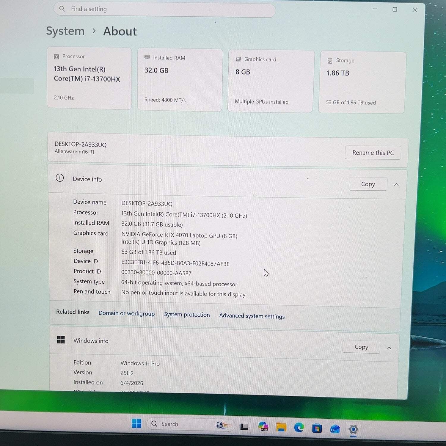 Alienware M16 M16R1 16″ i7-13700HX 5.0GHz 32GB RAM 2TB SSD GeForce RTX 4070
