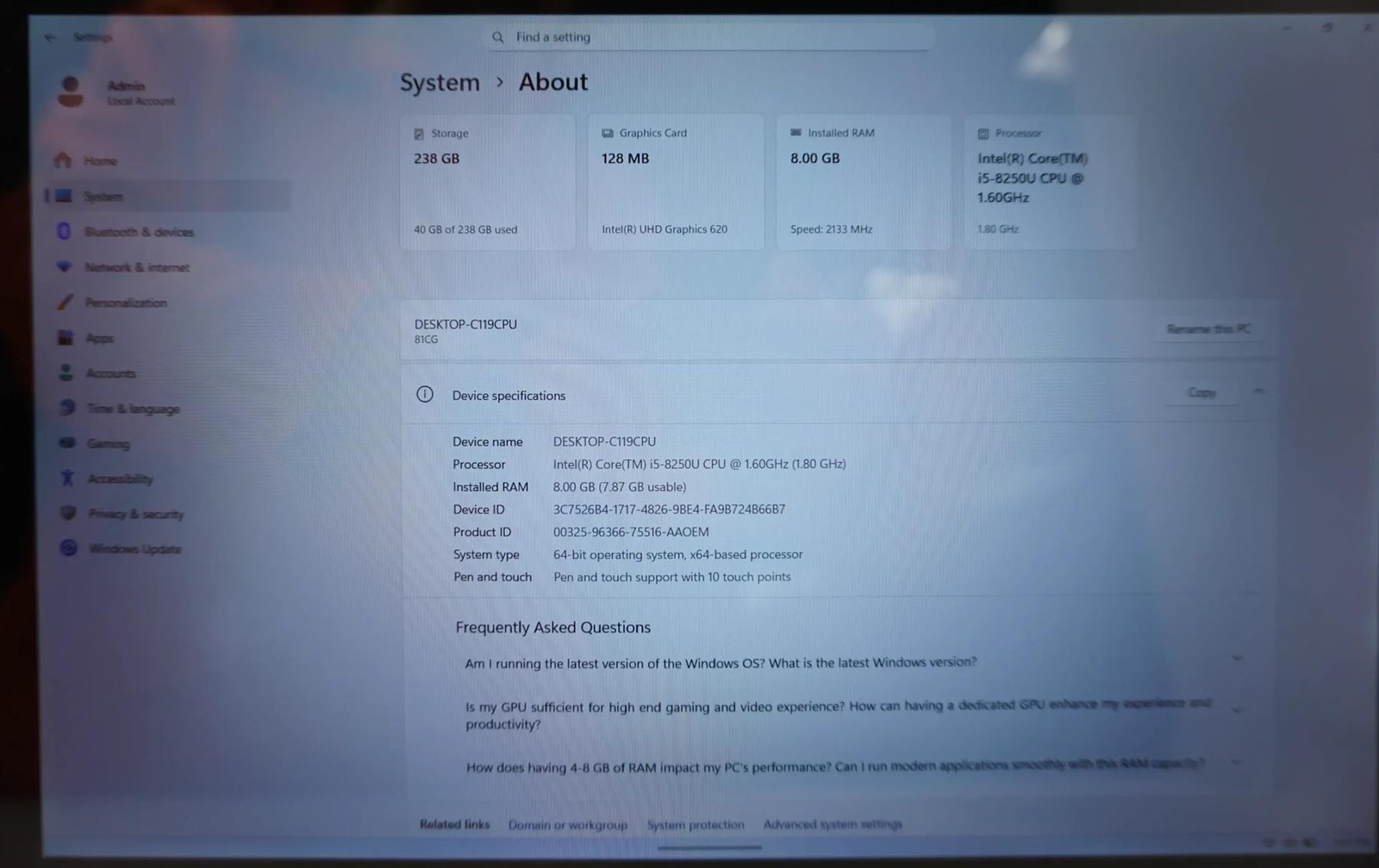 Lenovo MIIX 520-121KB 81CG Intel i5-8250U 1.60GHz 8GB RAM 256GB SSD