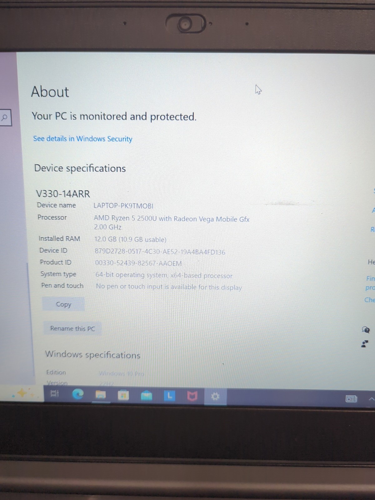 Lenovo V330-14ARR 14″ LAPTOP AMD Ryzen 5 2500U/12GB RAM/256GB SSD/Win10(*READ) –
