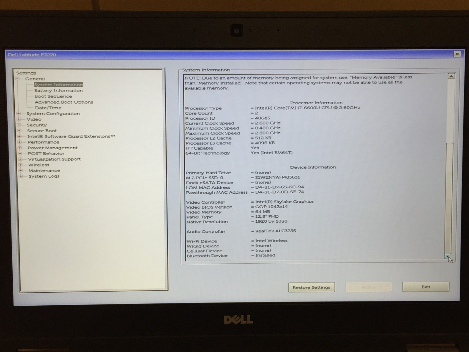 DELL Latitude E7270 12.5″ FHD Laptop Core i7-6600U @2.60GHz 8GB RAM 256GB SSD