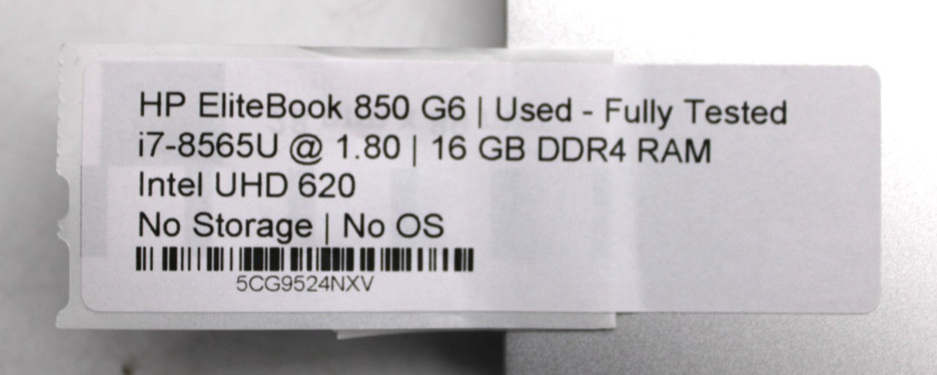 HP EliteBook 850 G6-i7-8565U@1.8GHz-16GB DDR4-NO STORAGE OR OS *USED/TESTED*