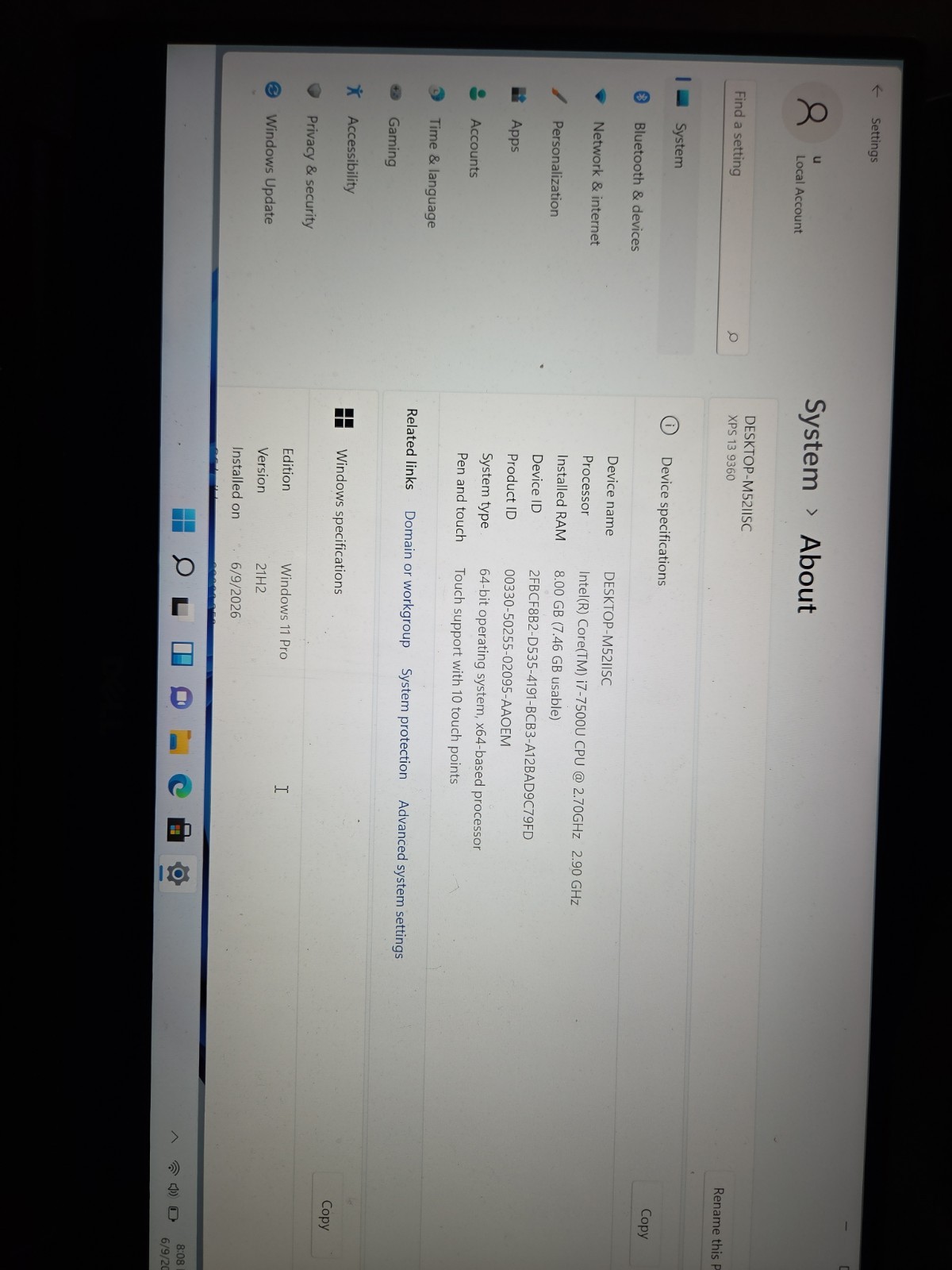 Dell XPS 13 9360 Laptop i7 7th Gen 256GB SSD 8GB