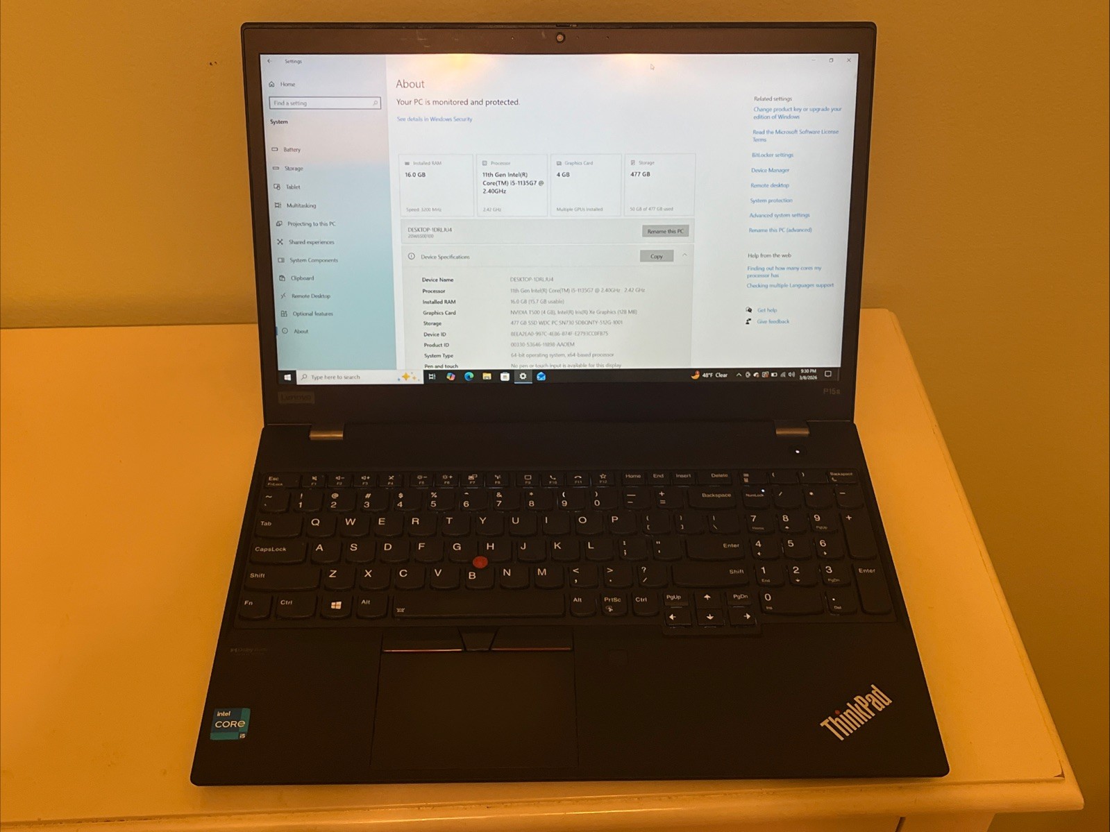 Lenovo ThinkPad P15S Gen 2 i5-1145G7 2.60 GHz 256GB SSD 16GB DDR4 Black /FAIR