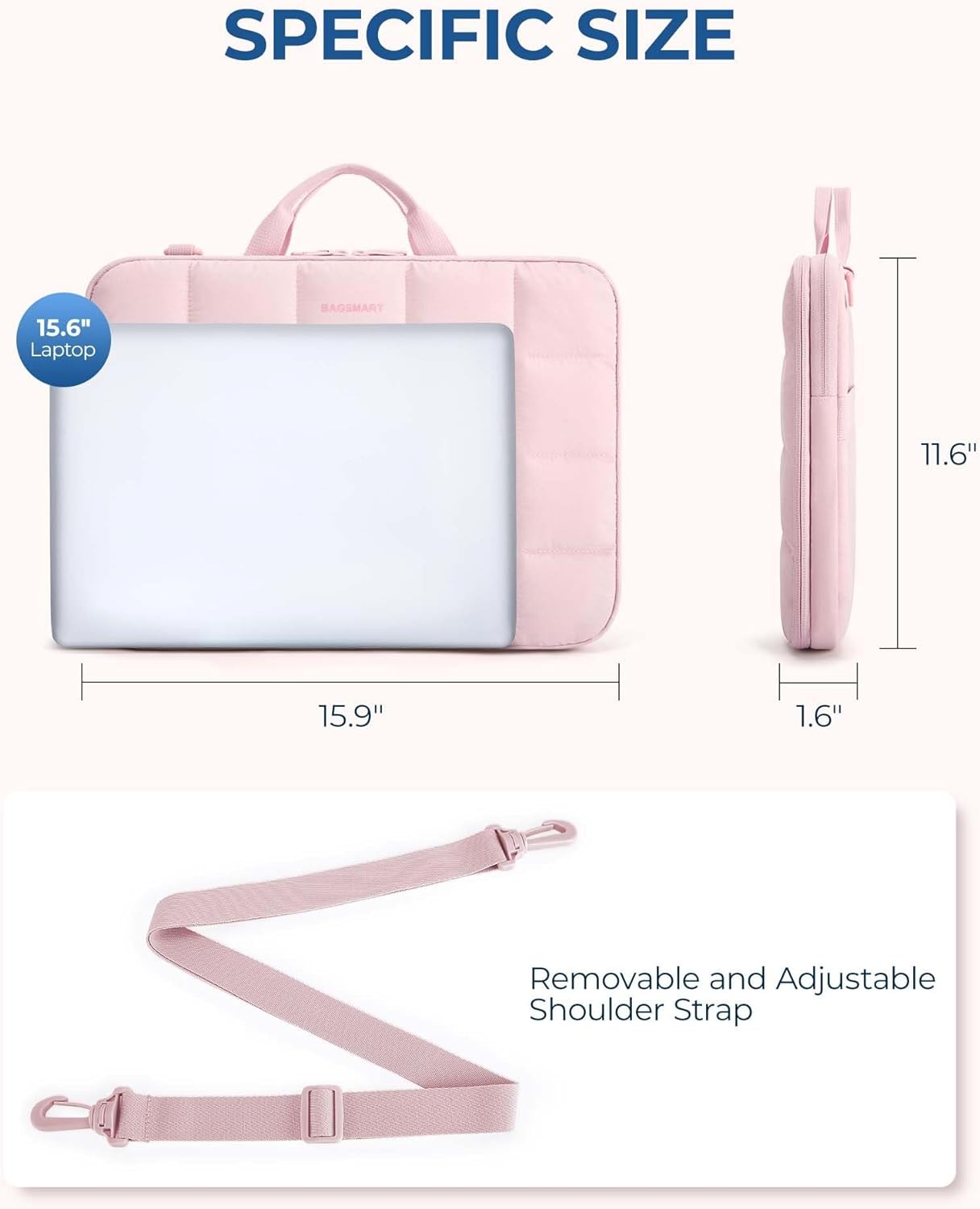 Puffy Laptop Sleeve Bag for Women, MacBook Case for Dell, HP, Lenovo, 15-15.6 in