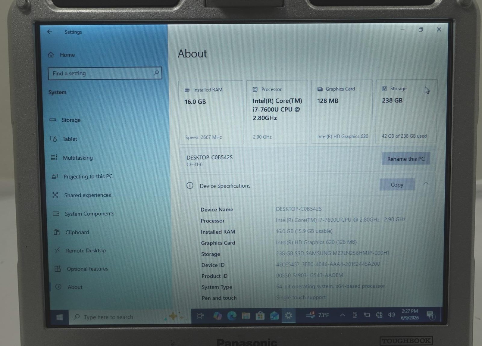 Panasonic Toughbook CF-31 Core i7-7600U 2.8GHz 16GB 256GB SSD
