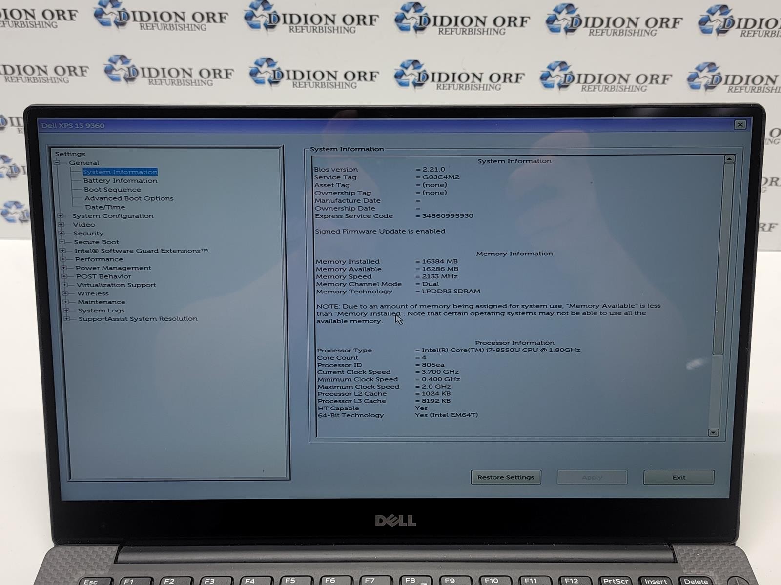 DELL XPS 13 9360 8550U 1.80GHz 16 GB RAM 512 GB SSD NO OS SKU 25412