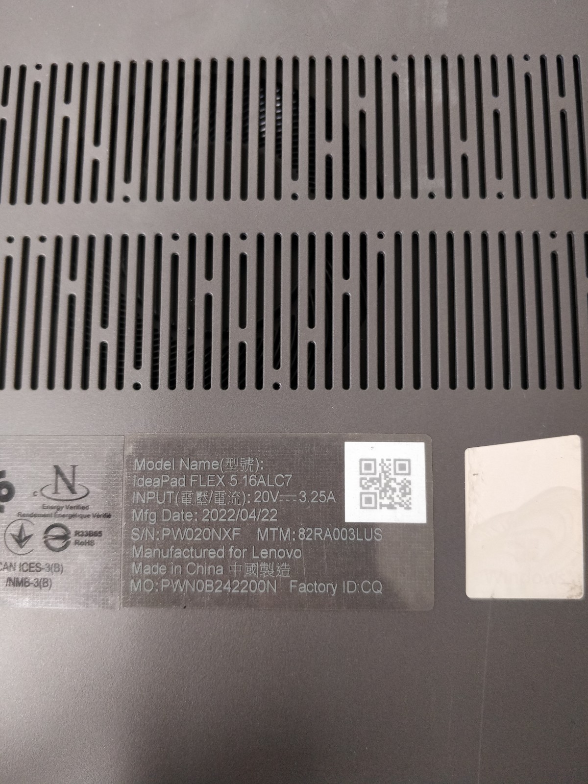 Lenovo IdeaPad Flex 5 16ALC7 AMD Ryzen 7 5700U 8GB RAM NO DRIVE PARTS 9091