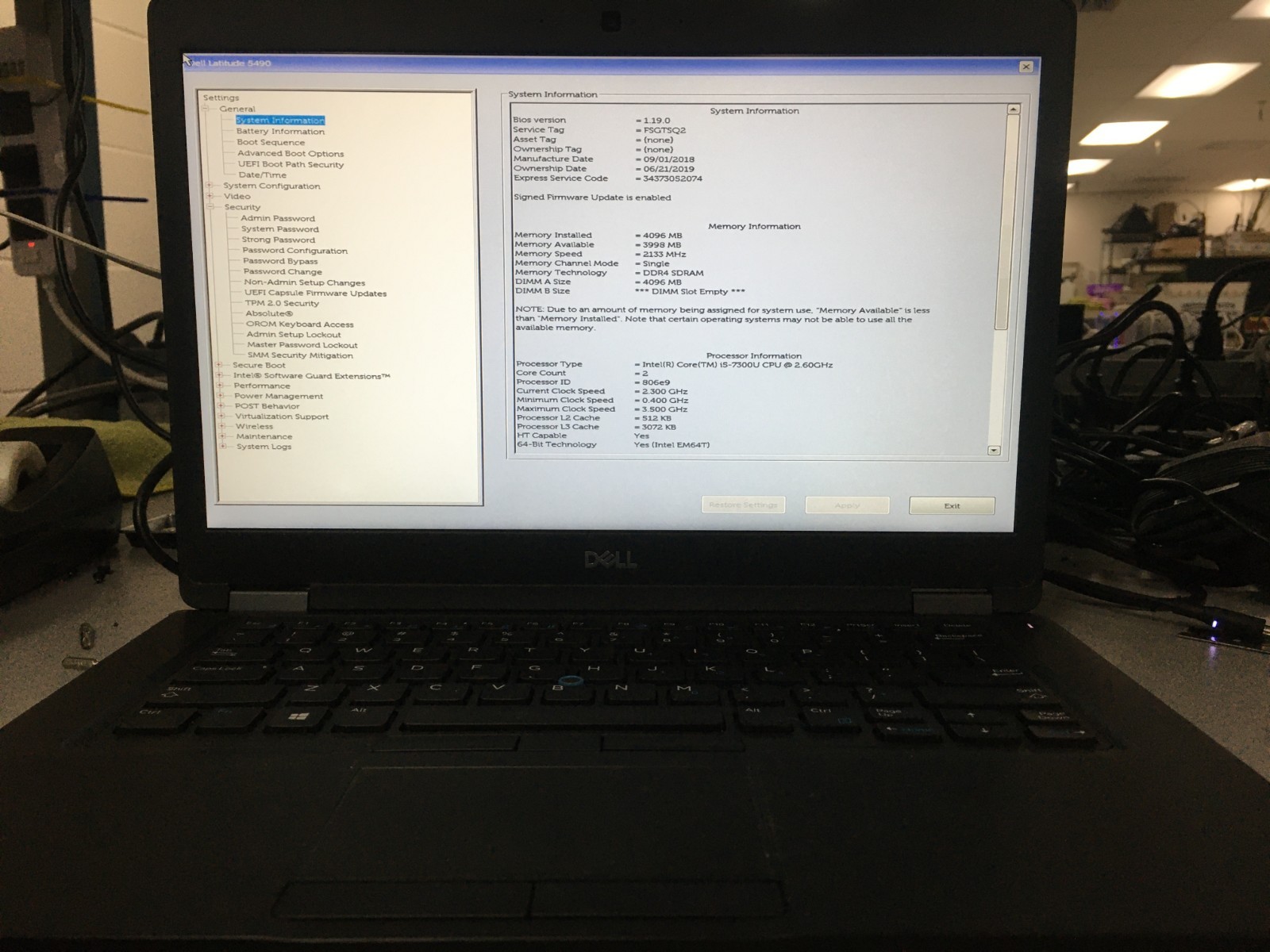 Dell Latitude 5490 i5-7300U@2.6GHz 4GB RAM No HD/OS *BIOS/No battery* | C626