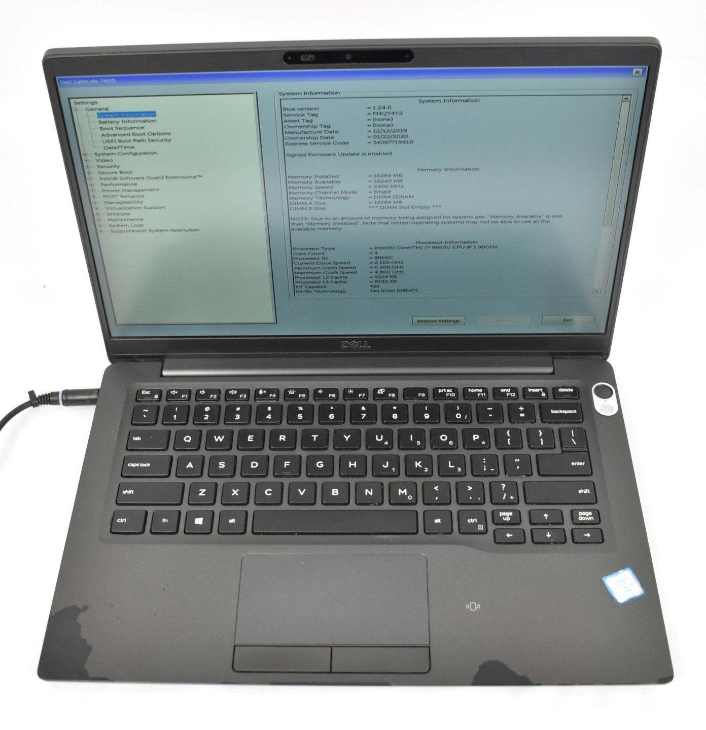 Dell Latitude 7400 Laptop i7-8665U 1.9GHz 16GB 256GB SSD No OS 14″ *See Issues*