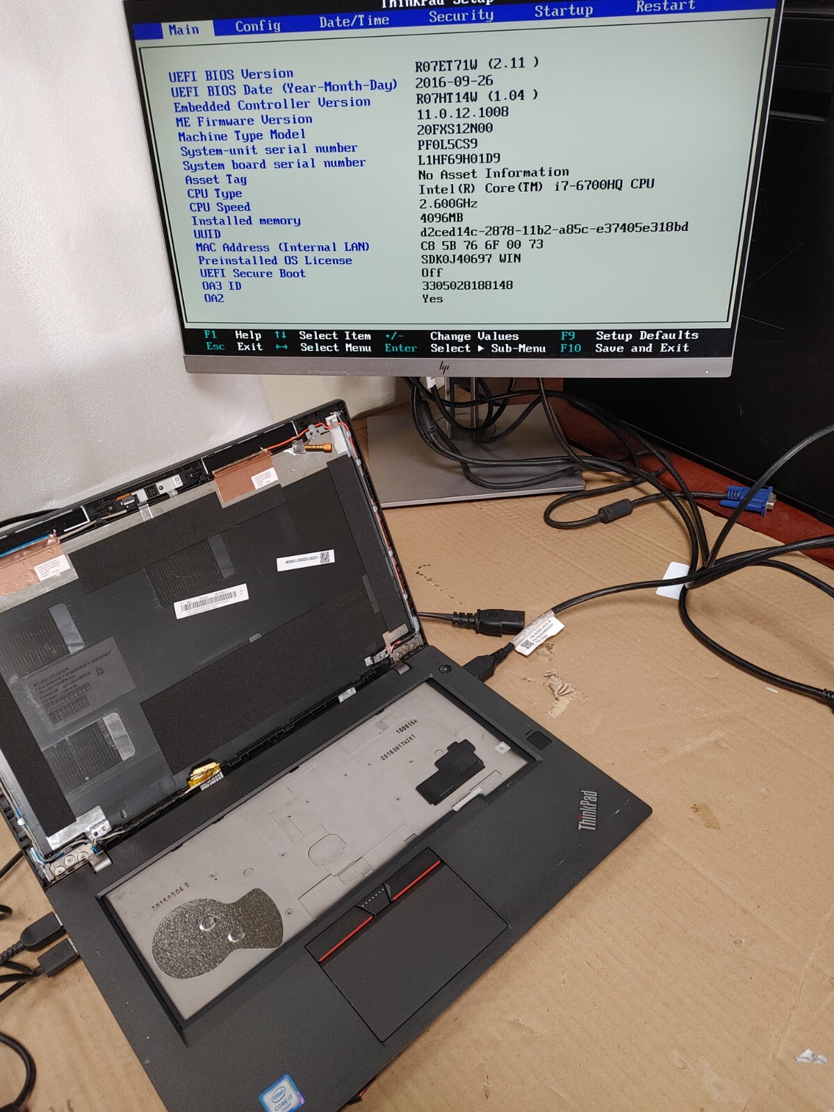 Lenovo ThinkPad Core i7-6700HQ@ 2.60GHz, NO RAM ,NO HD ( Selling Motherboard)